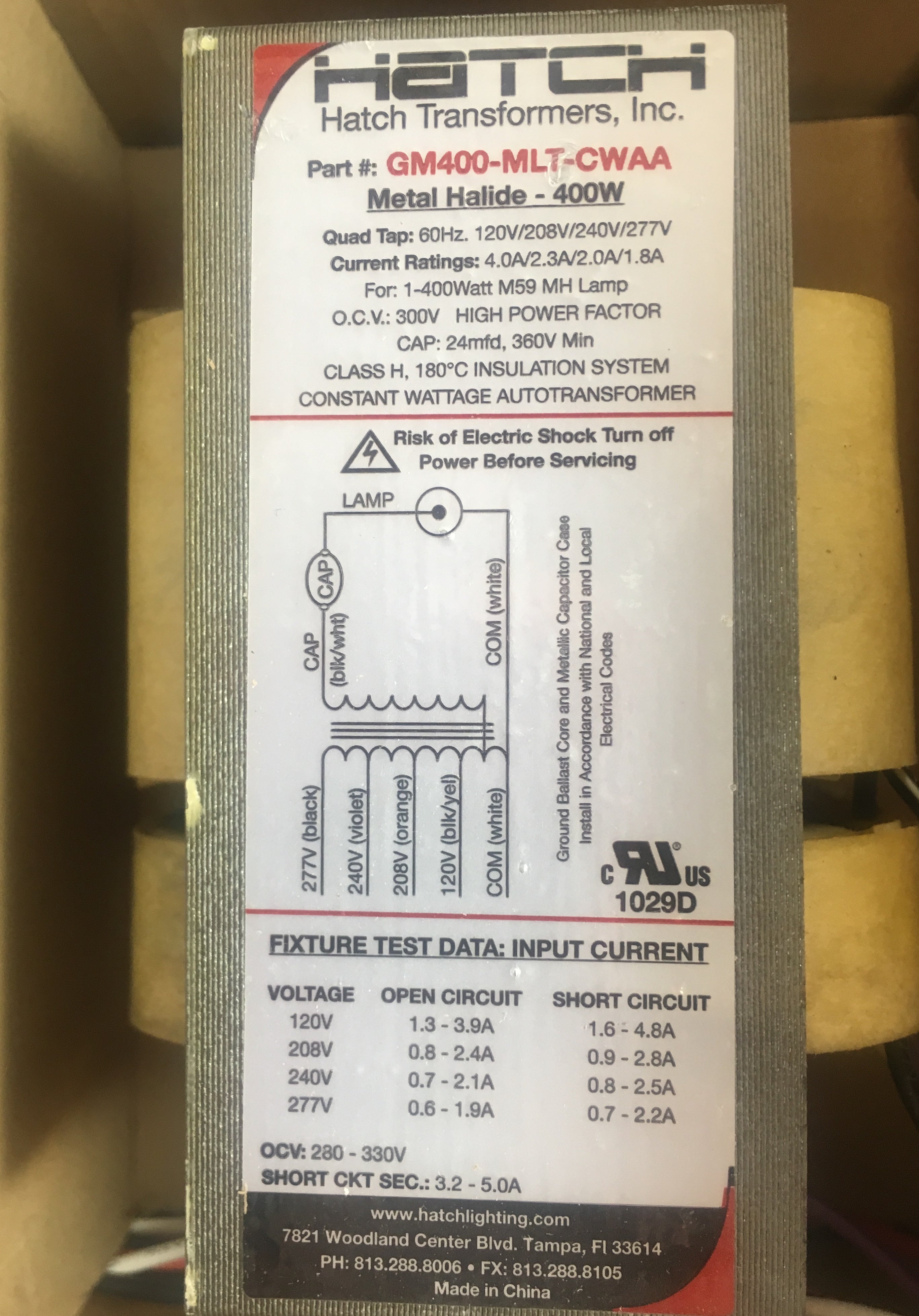 Hatch Ballast Metal Halide 400 Watt GM400-MLT-CWAA-K