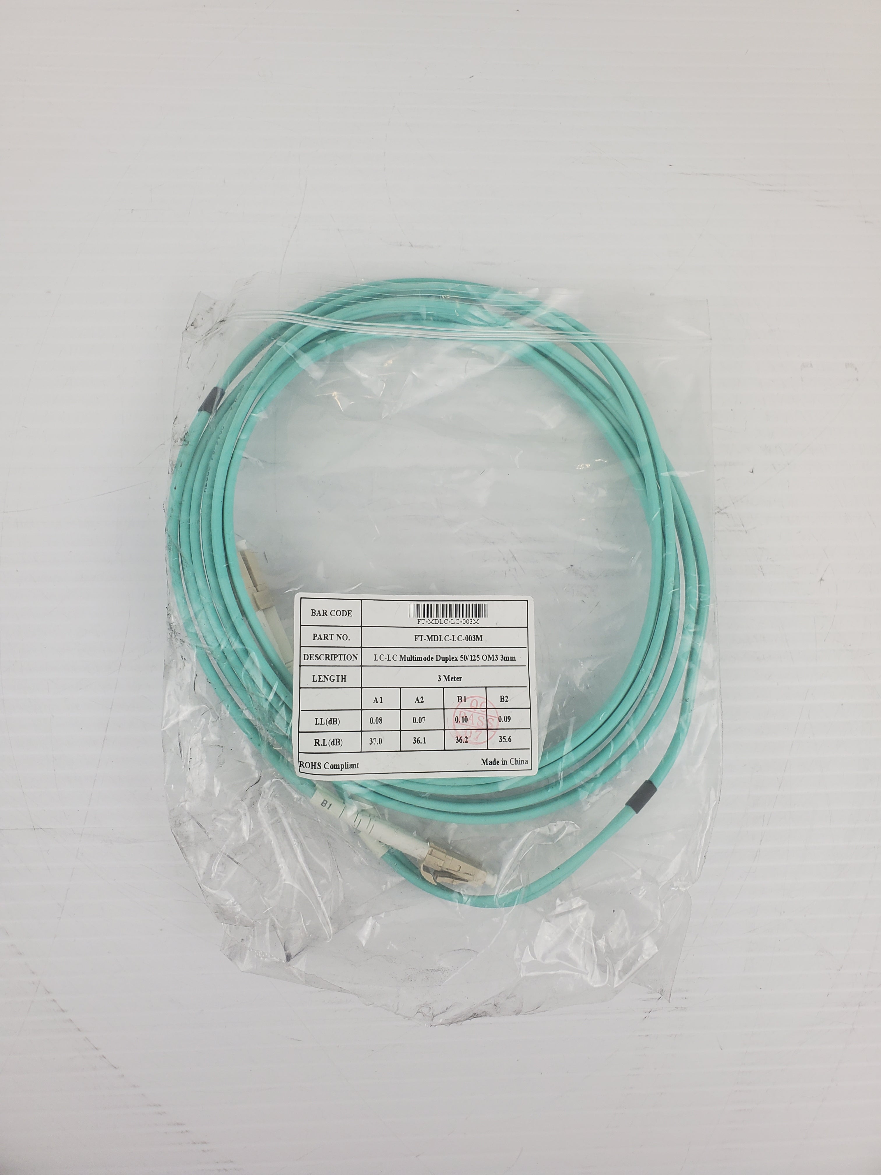 Optical Fiber FT-MDLC-LC-003M LC-LC Multim ode Duplex 50/125 OM3 3mm Cable