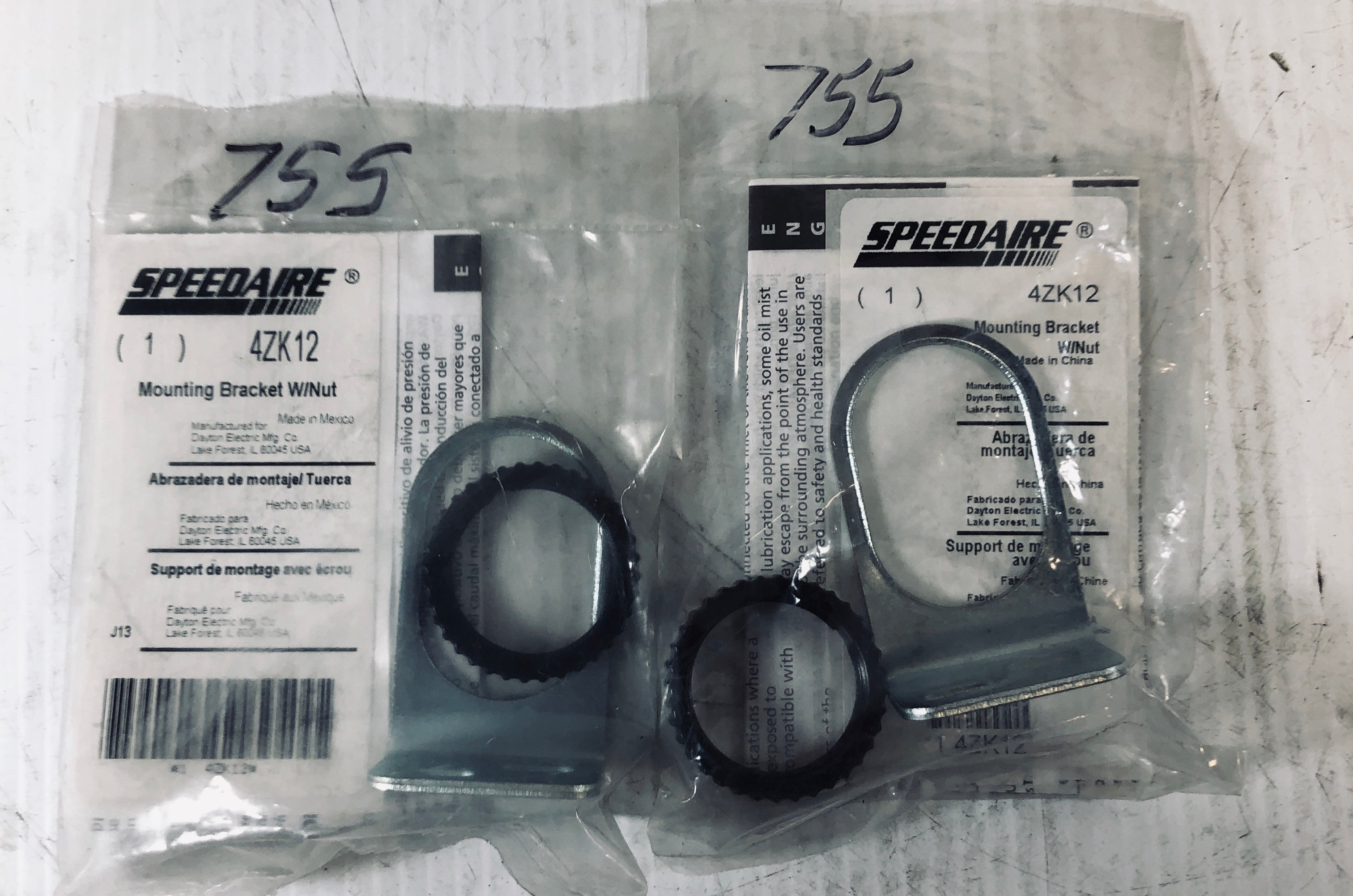 Speedaire Mounting Bracket with Nut 4ZK12 (Lot of 2)