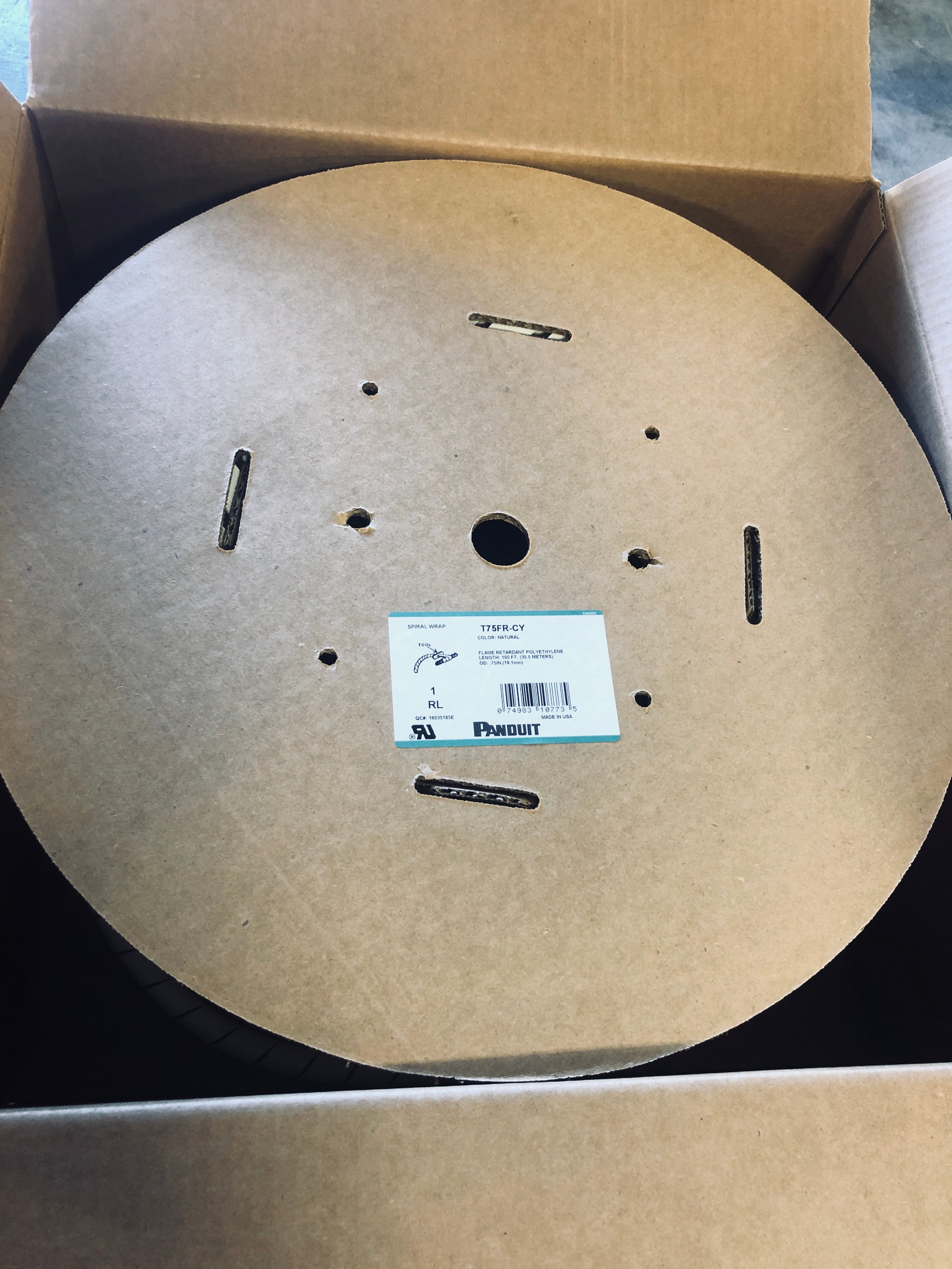 Panduit T75FR-CY Spiral Wrap Natural Polyethylene 0.75" x 100' with Tool
