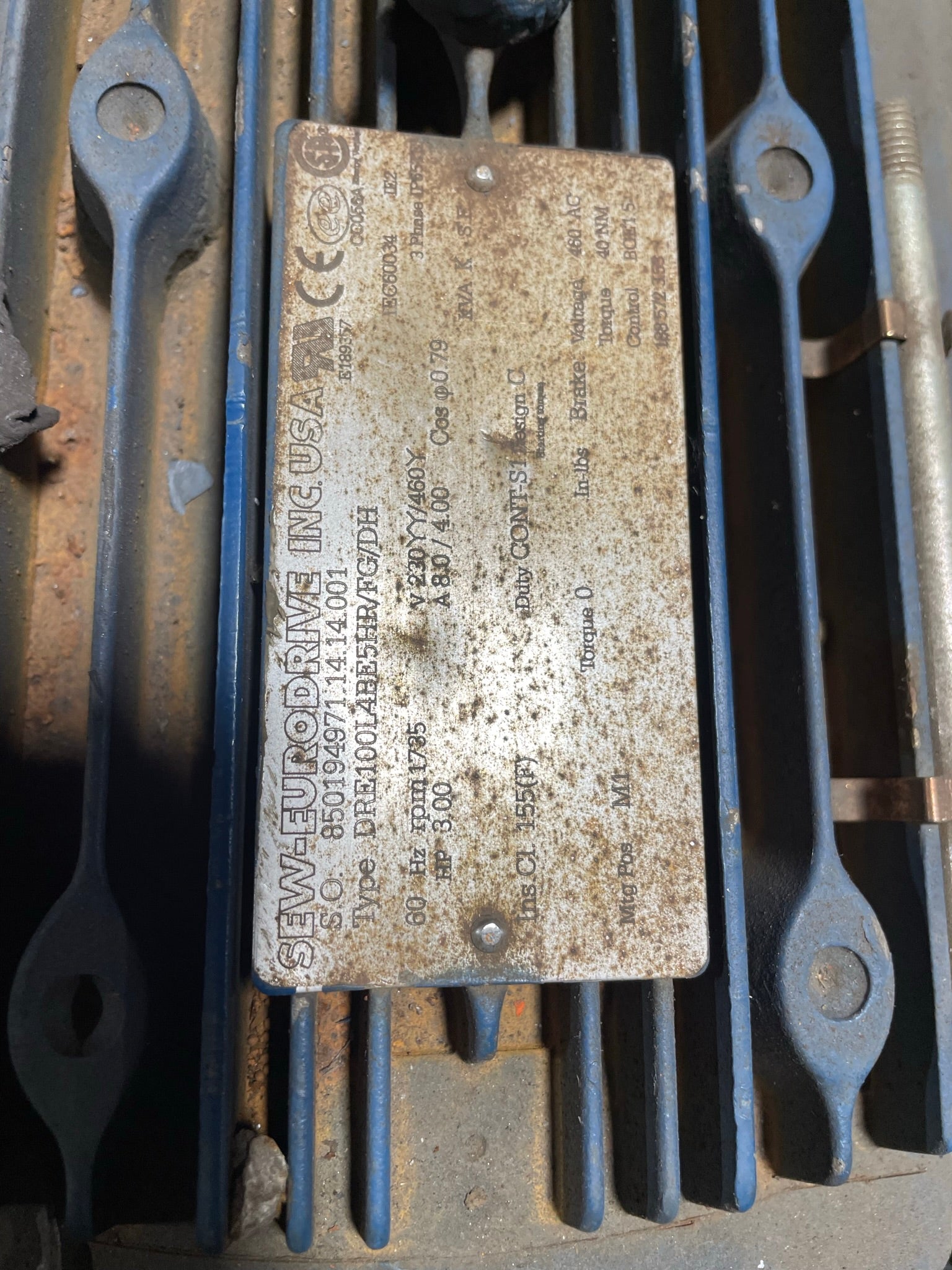 SEW DRE100L4BE5HR/FG/DH Eurodrive Gearmotor 3HP 60HZ 1735 RPM