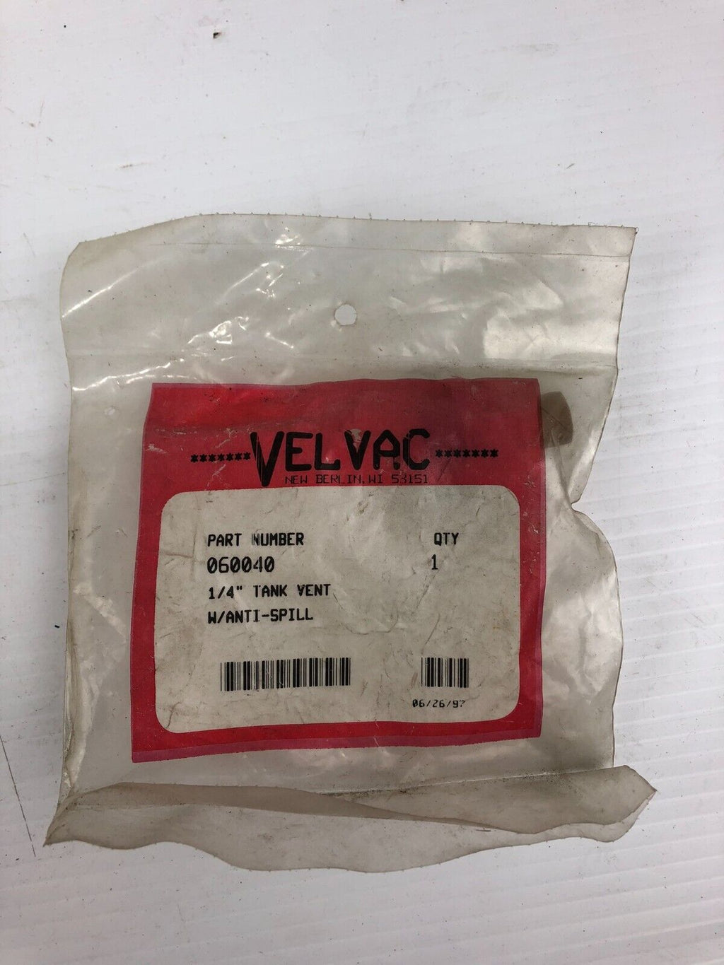 Velvac 060040 1/4" Tank Vent with AntiSpill Metal Logics, Inc.