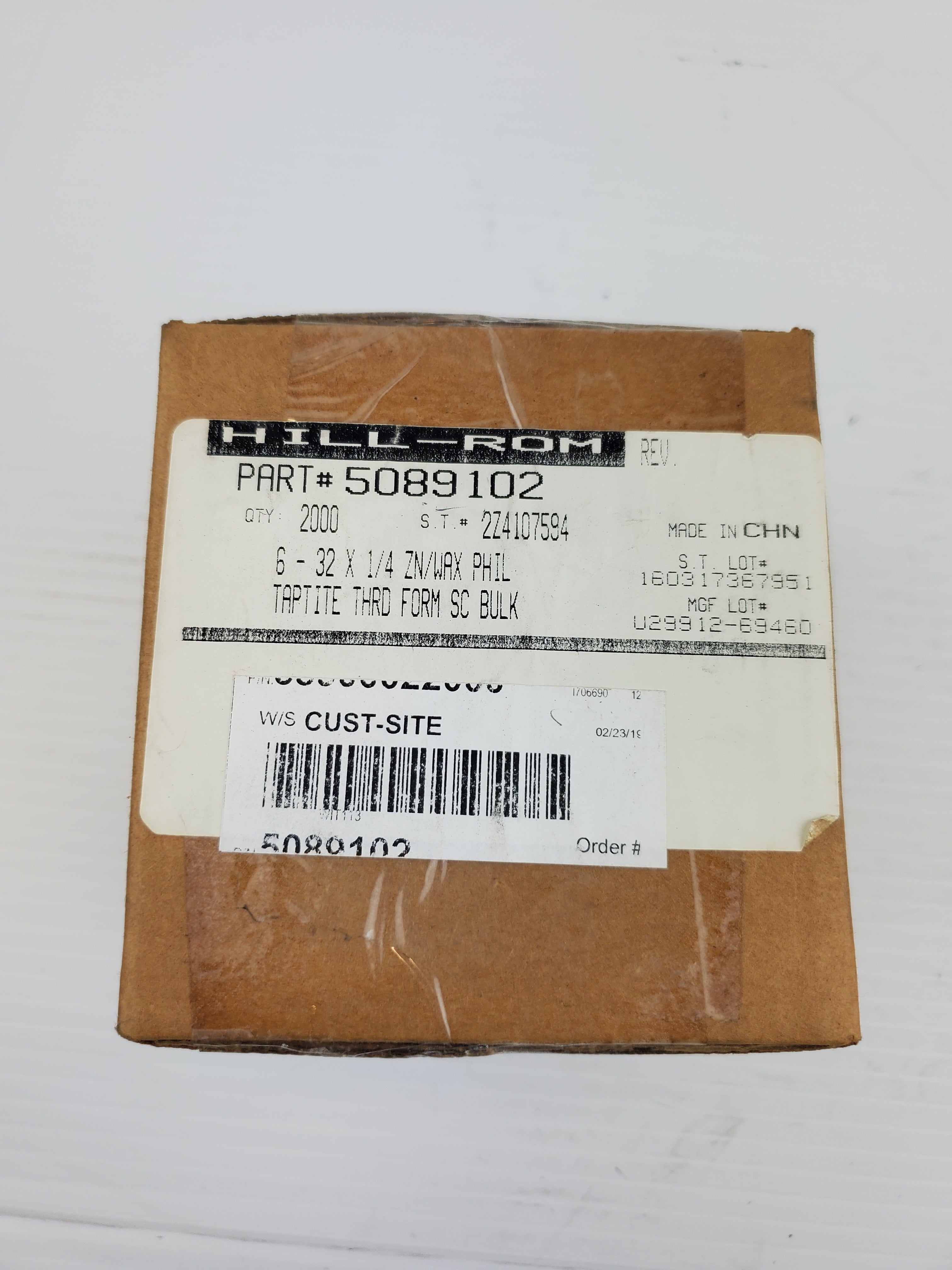 Box of 5089102 6-32 x 1/4 ZN/WAX Phil Taptite Thrd Form SC Bulk (Box of 2000)
