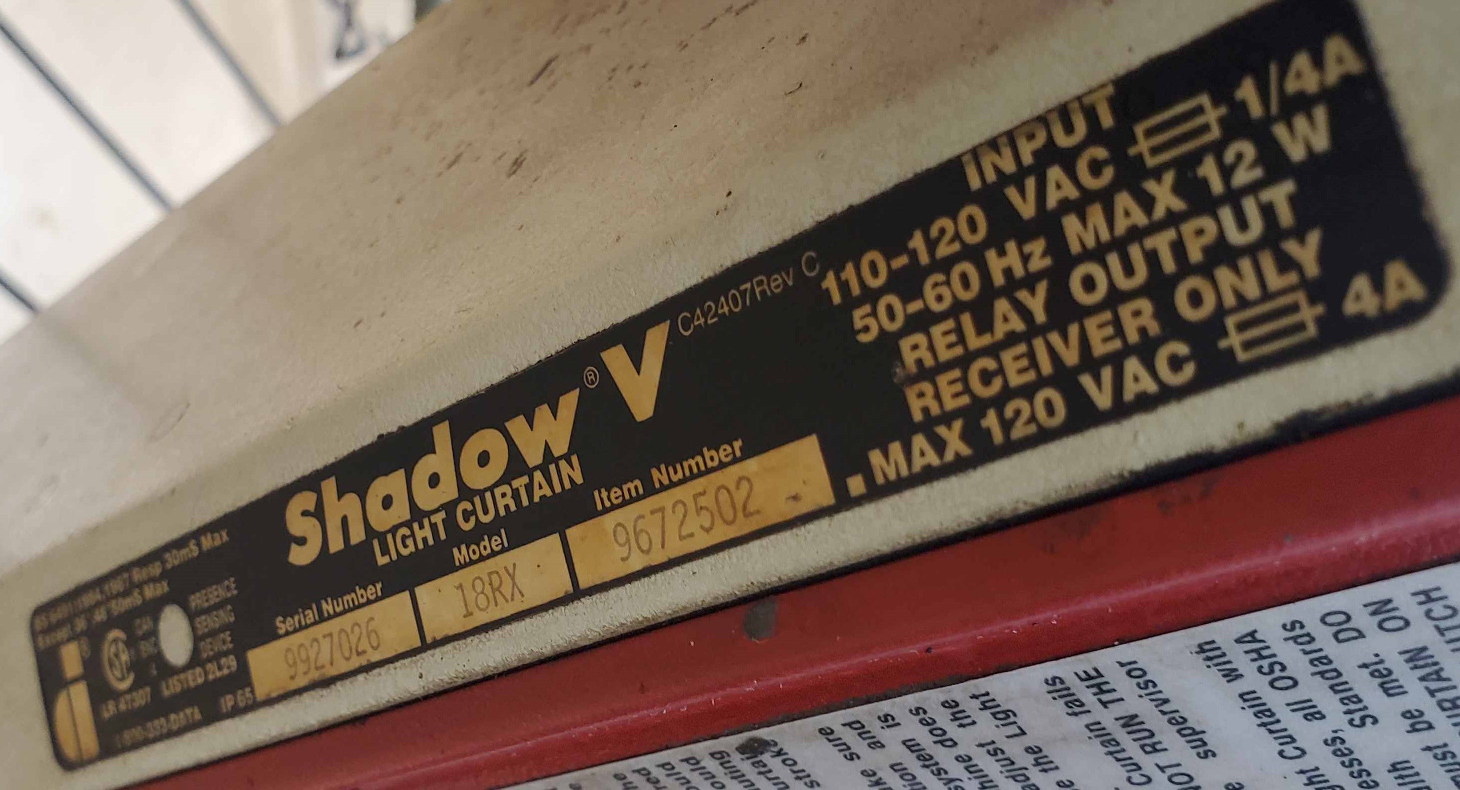 Shadow V 18RX Light Curtain Receiver 9672502