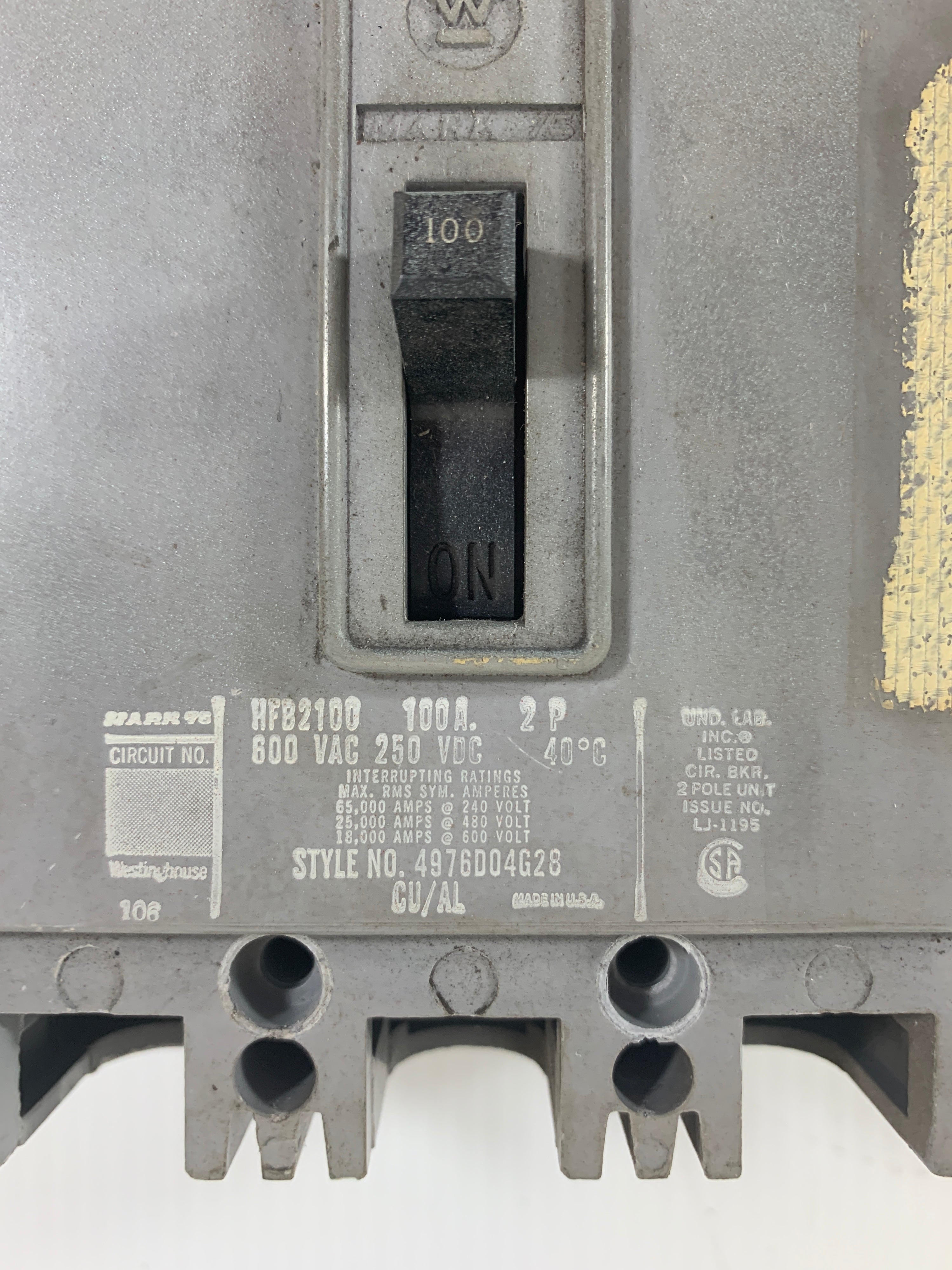 Westinghouse HFB2100 Circuit Breaker 100 Amp