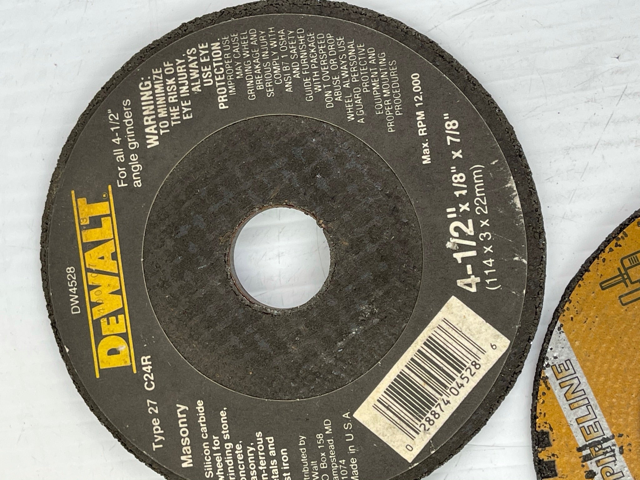 4-1/2" Grinding Wheel Lot of 3 Wildcat Metal DeWalt Masonry Sait Pipeline