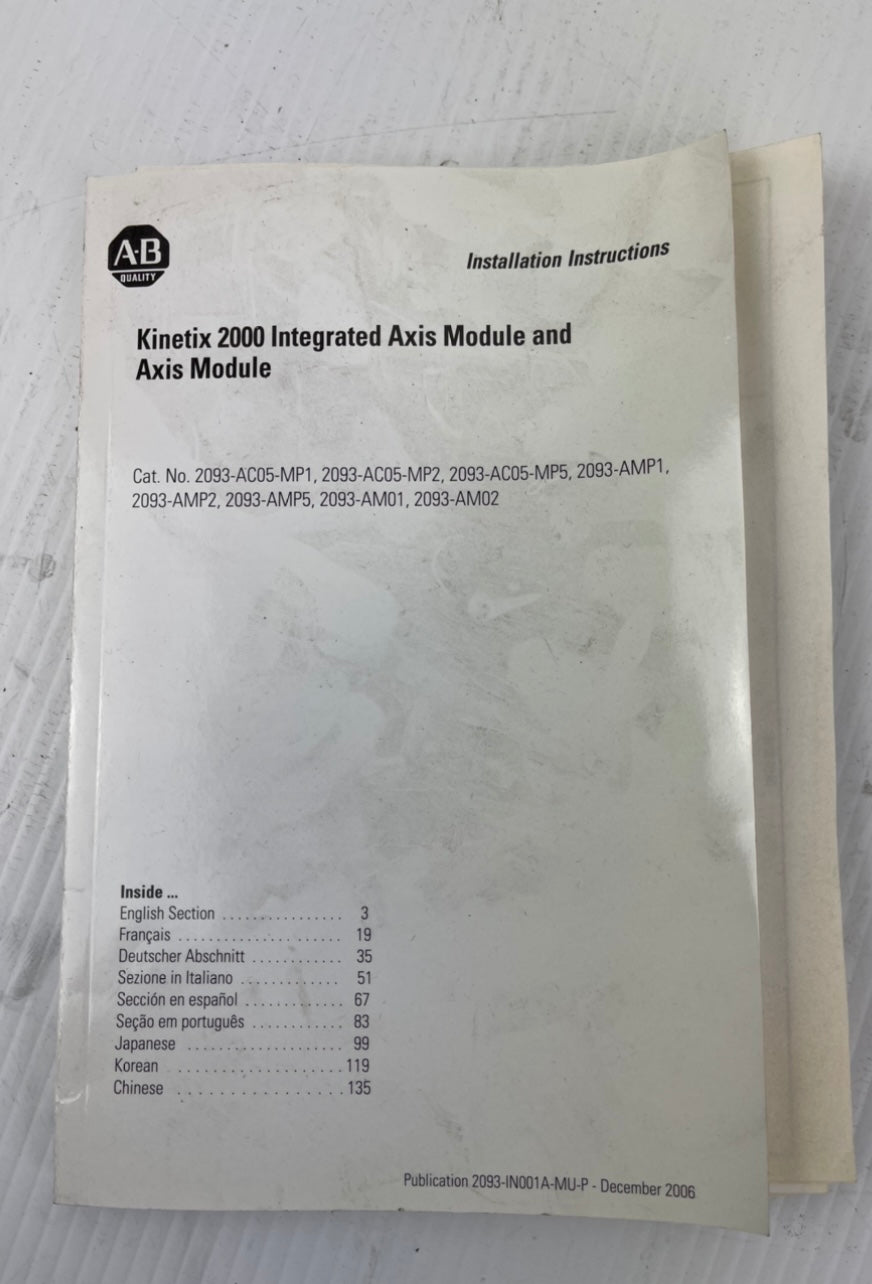 Allen-Bradley Kinetix 2000 Axis Module Installation Instructions Publication