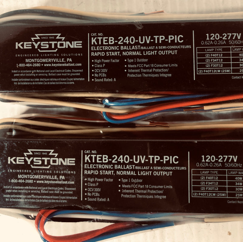 Keystone Electronic Ballast Rapid Start Normal Light KTEB-240-UV-TP-PIC Lot of 2