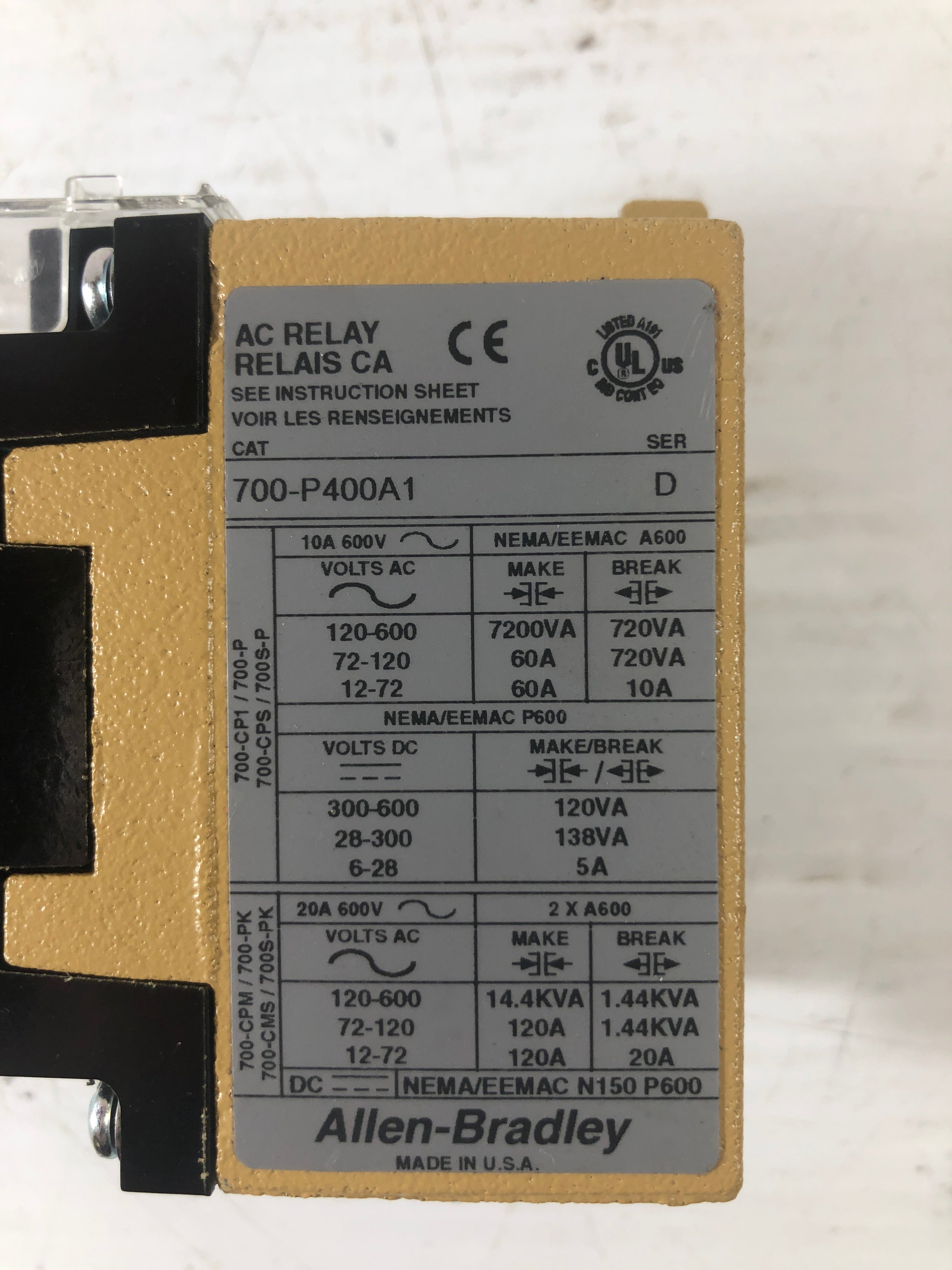 Allen-Bradley 700-P400A1 Relay Series D