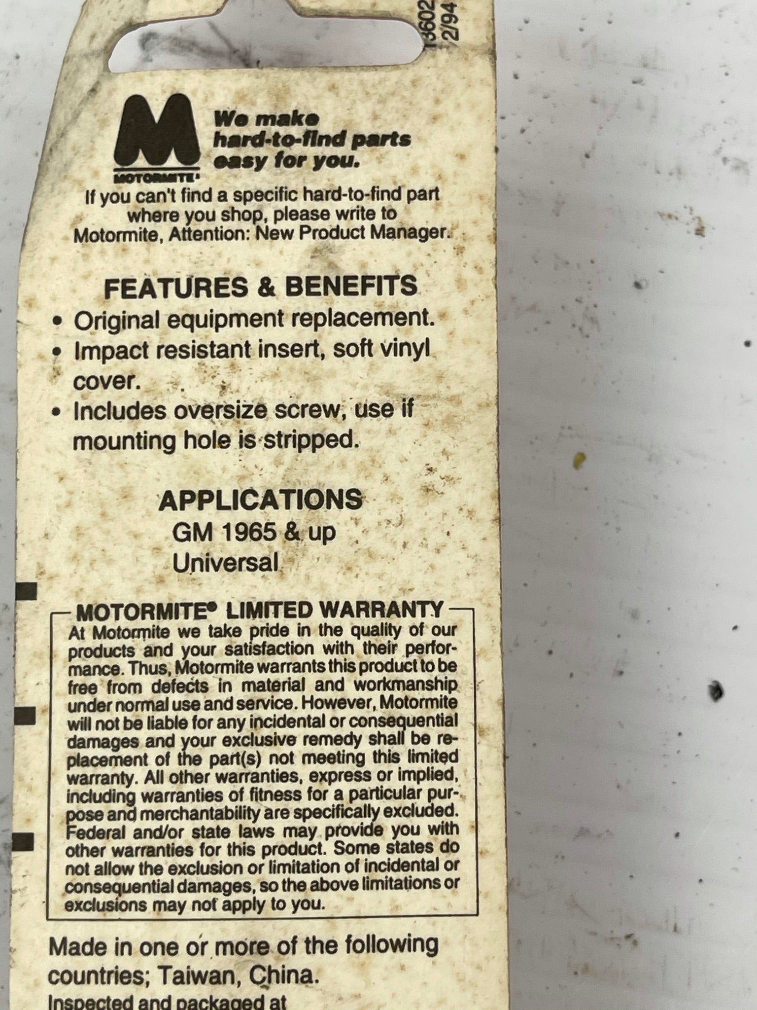 Help! Motormite Coat Hook 74416 Universal GM 1965 and up