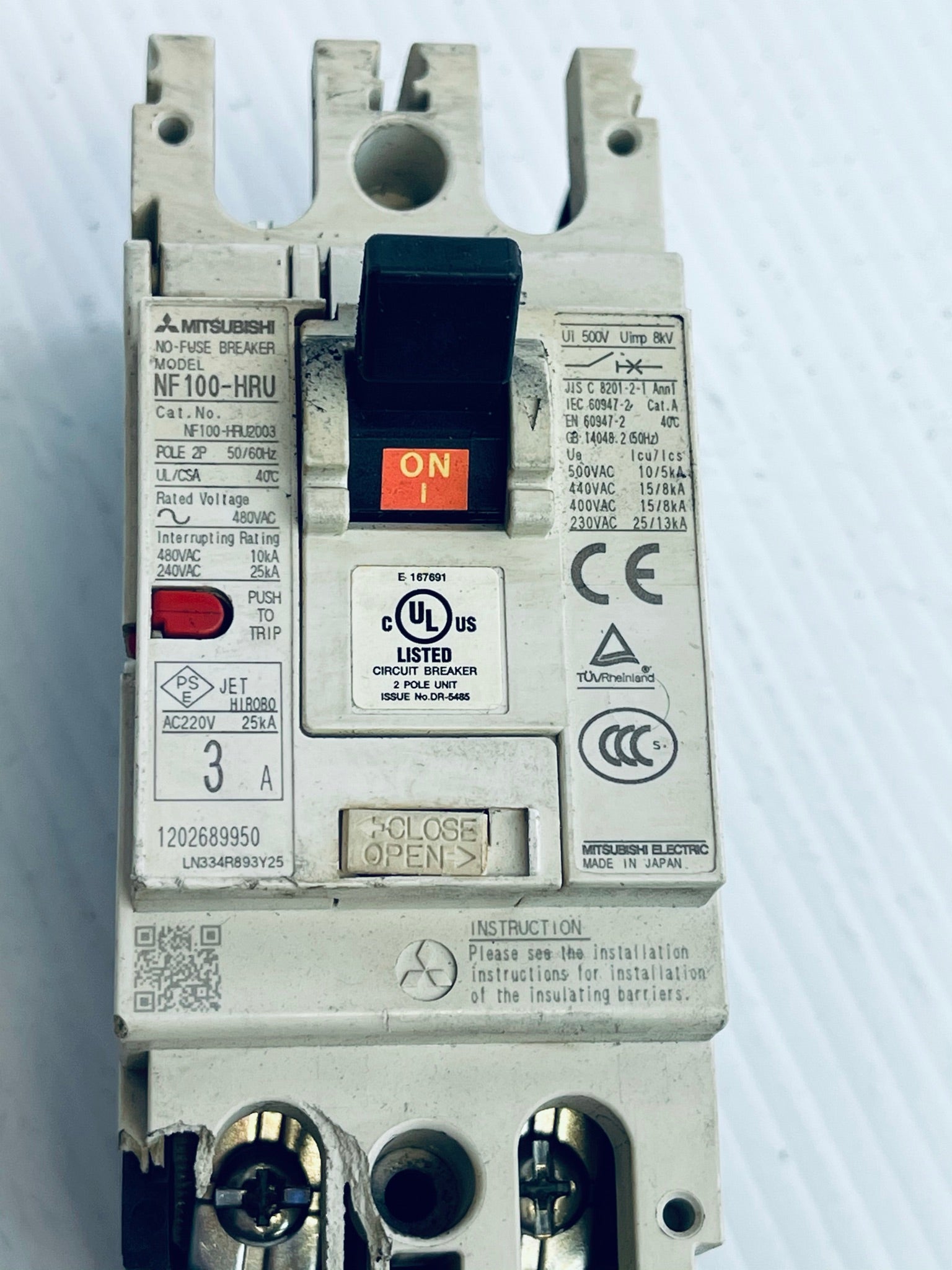 Mitsubishi 2 Pole No-Fuse Circuit Breaker NF100-HRU