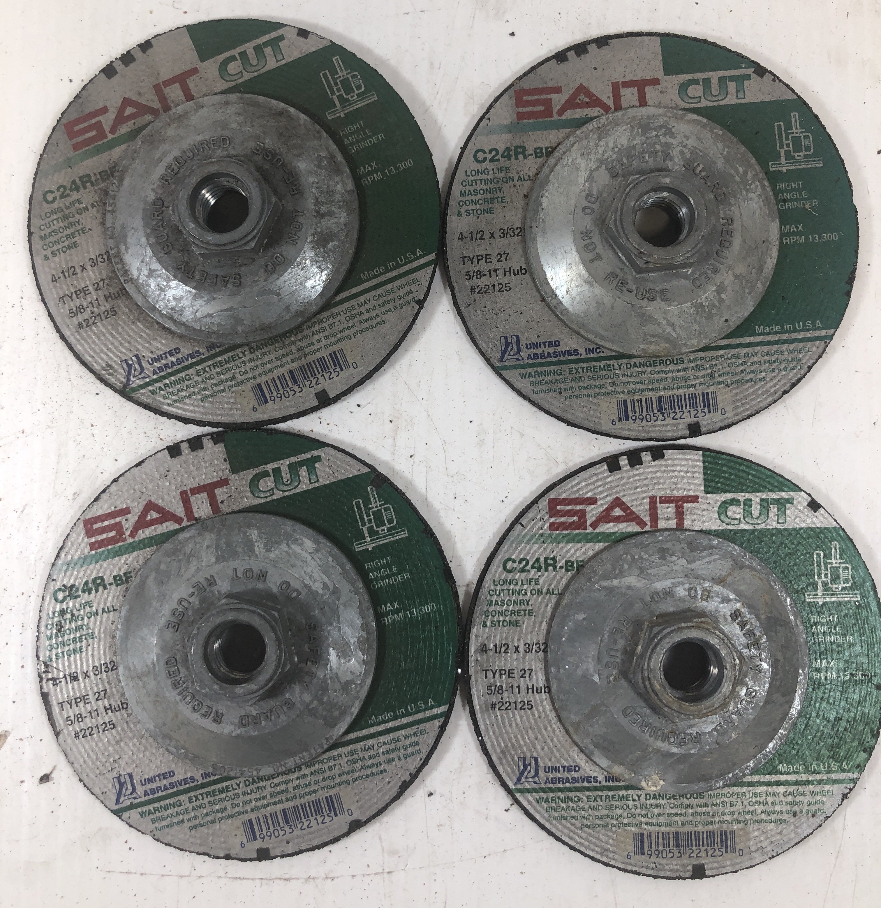 Sait Cut Grinding Wheel Right Angle 4 1/2" x 3/32" (Lot of 4)