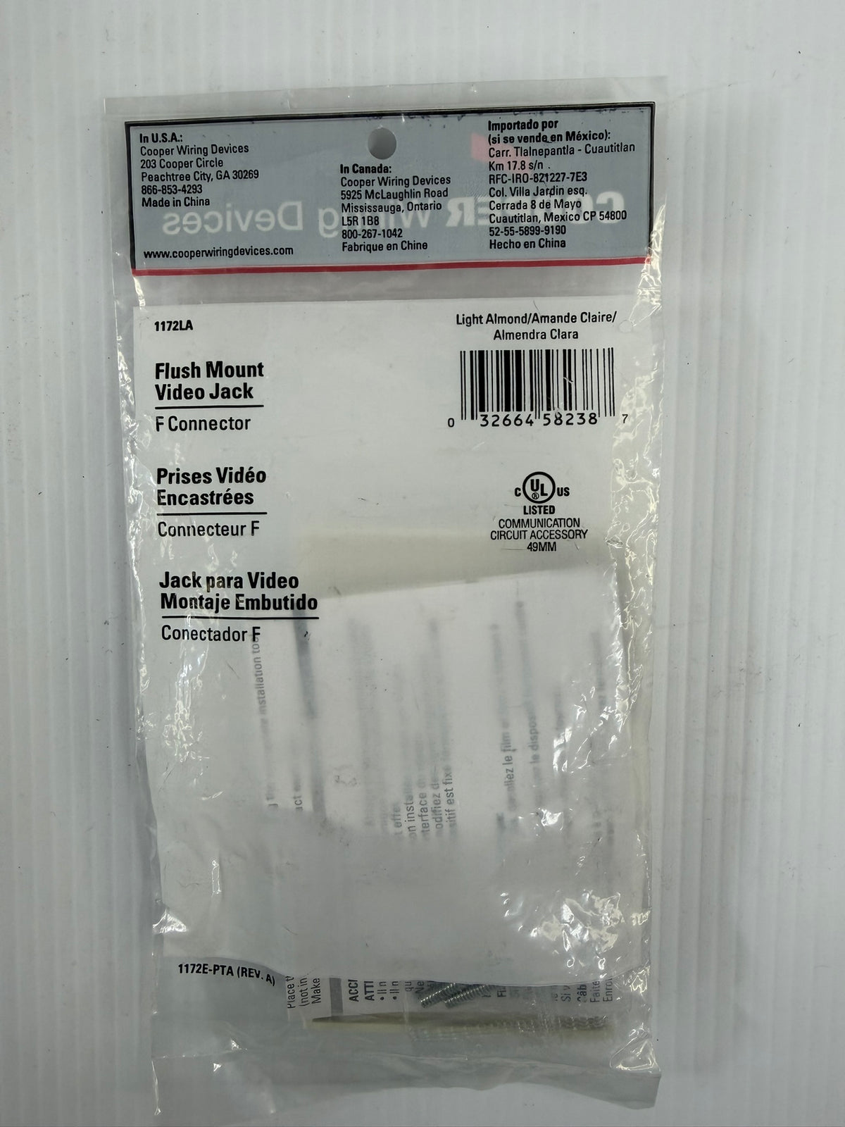 Cooper Wiring Flush Mount Video Jack 1172LA F Connector - Lot of 4