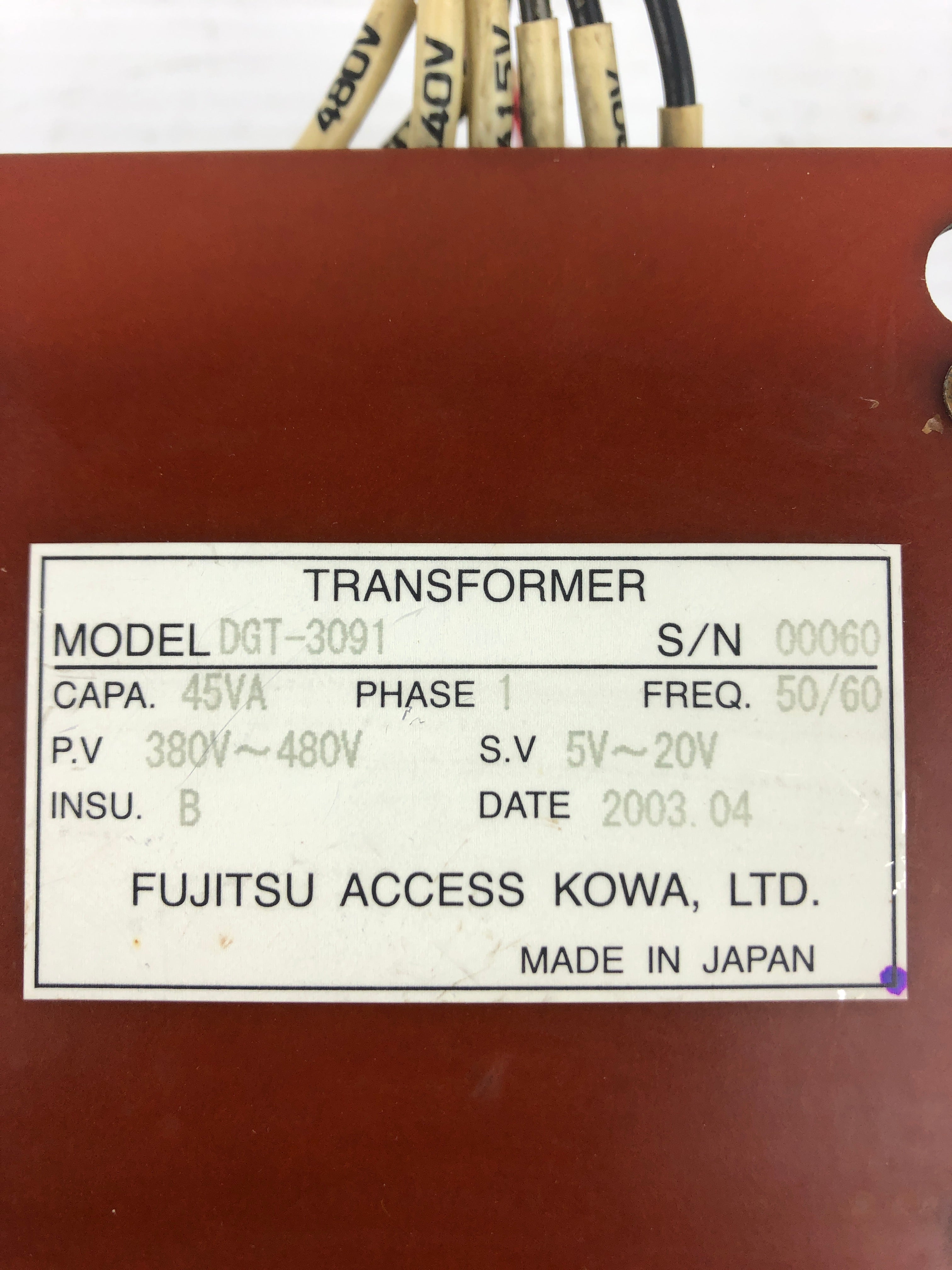Fujitsu DGT-3091 Transformer 380V~480V / 5V~20V 45VA 50/60Hz 1PH