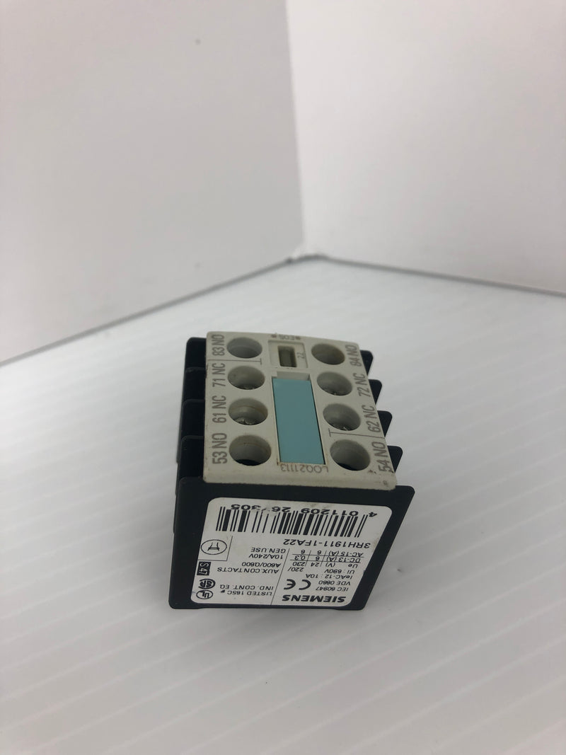 Siemens 3RH1911-1FA22 Contact Block 690V 10A