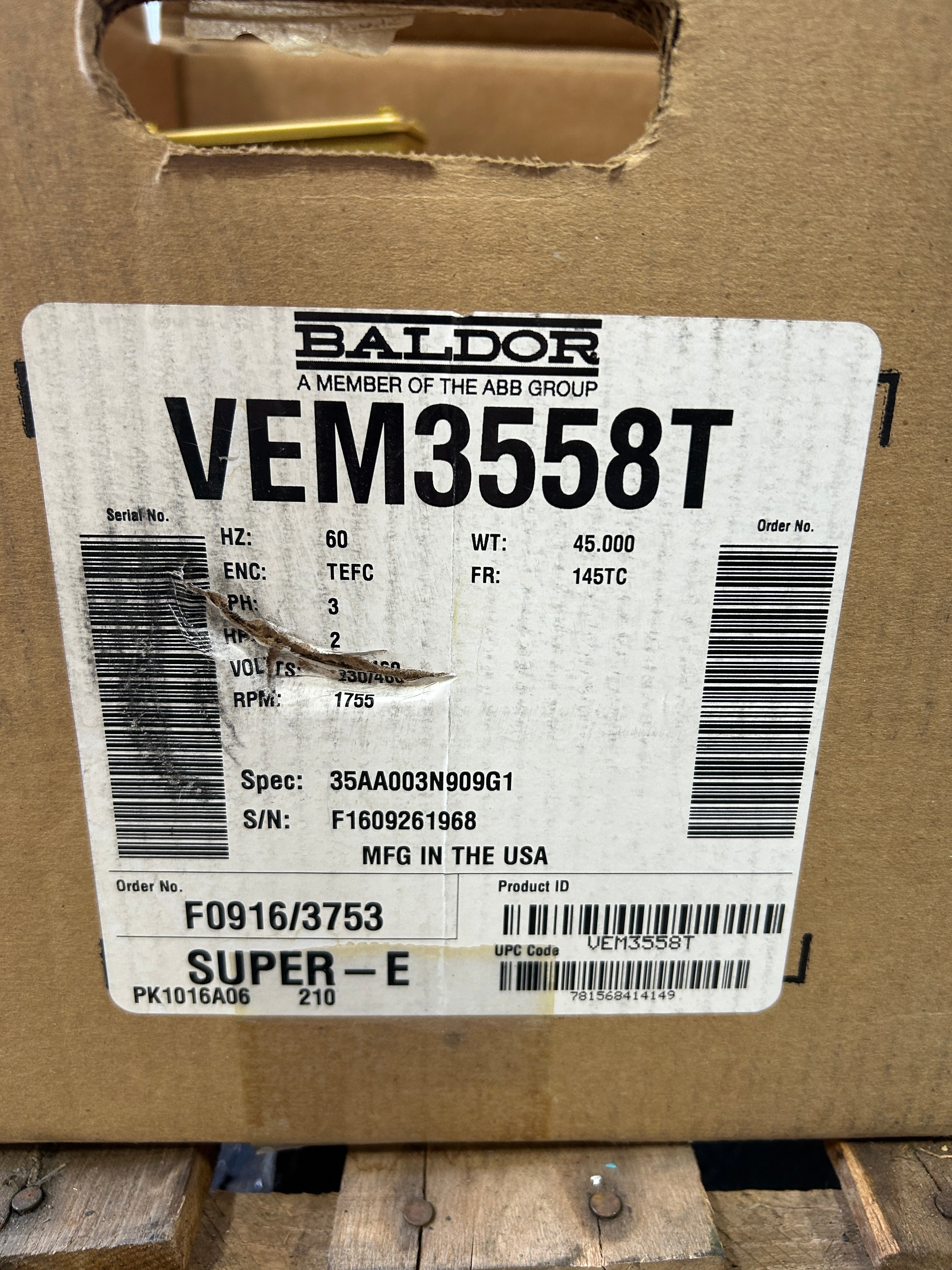 Baldor VEM3558T Super E Electric Motor 2HP 1755 RPM 230/460V 145TC 3PH