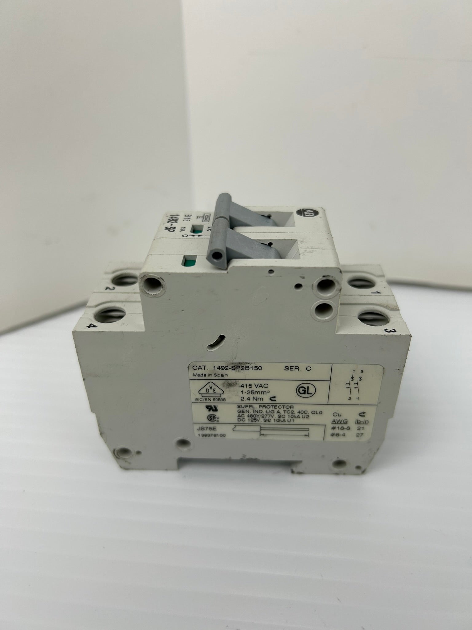 Allen-Bradley 1492-SP2B150 Circuit Breaker Ser C 415VAC 15A 2P - Lot of 2