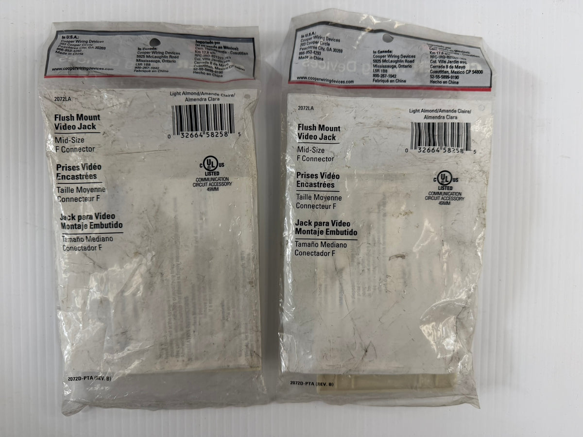 Cooper Wiring Flush Mount Video Jack 2072LA - Lot of 2
