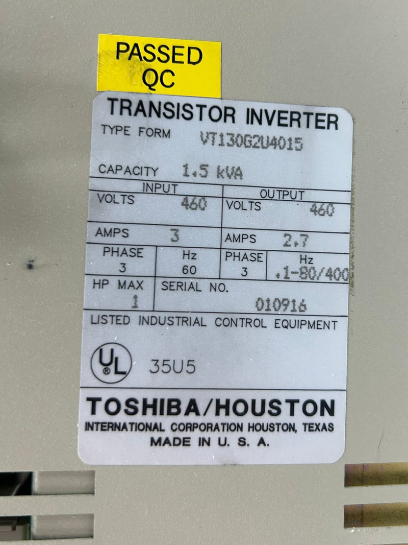 Toshiba VT130G2U4015 Tosvert-130G2 Transistor Inverter 1HP 3PH 1.5kVA 460V 3A