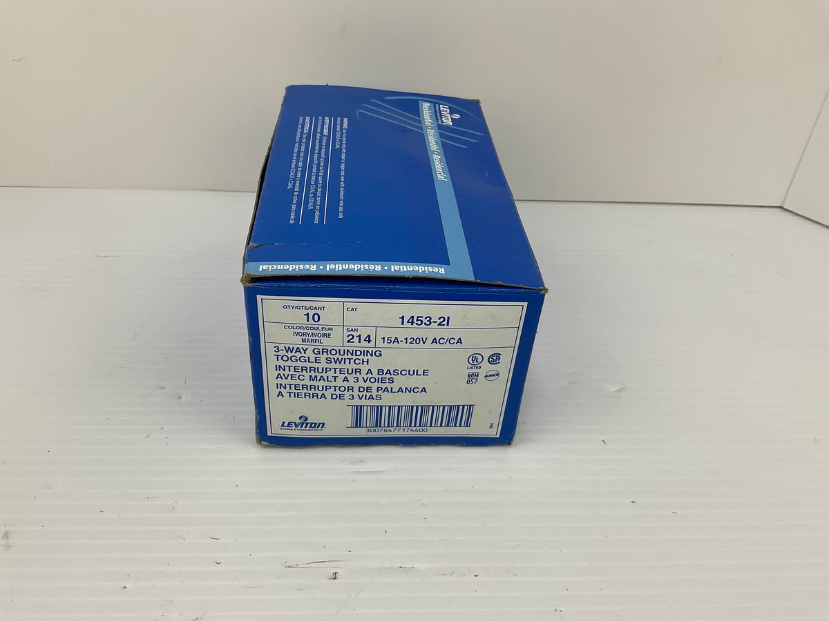 Leviton 1453-2I Ivory 3 Way Grounding Toggle Switch 15A-120V AC/CA (Box of 10)