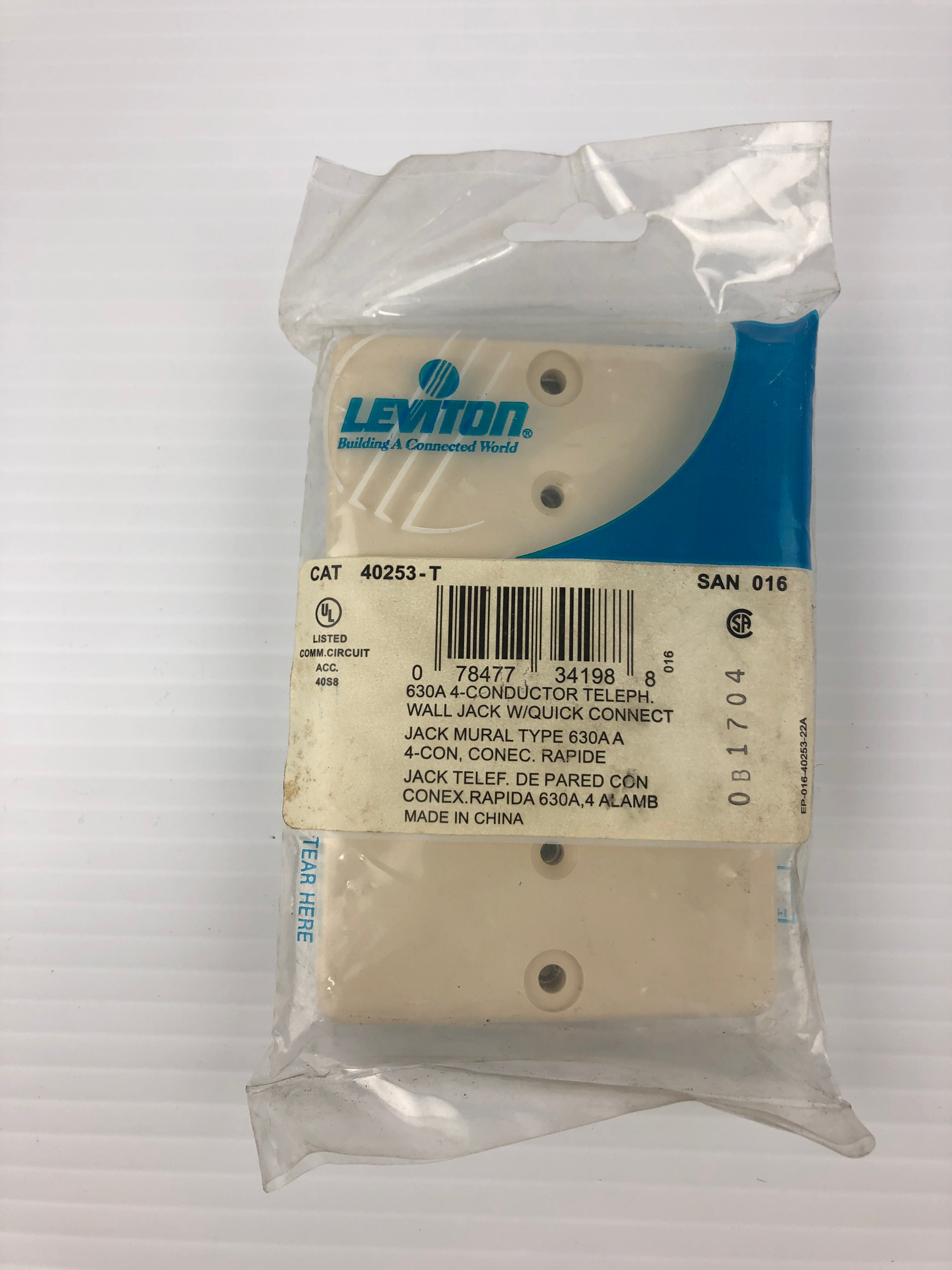 Leviton 40253-T 4-Conductor Telephone Wall Jack with Quick Connect - Lot of 2