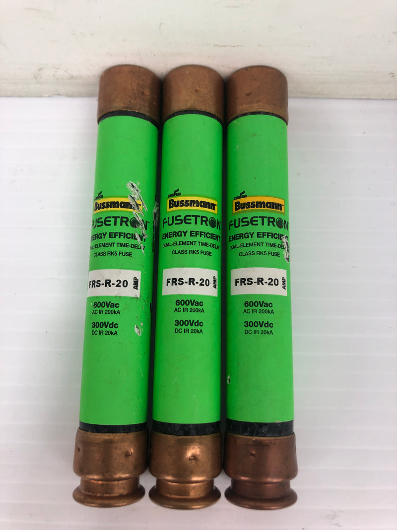 Bussman FRS-R-20 Fusetron Energy Efficient Fuses 600Vac 200kA 300Vdc - Lot of 3