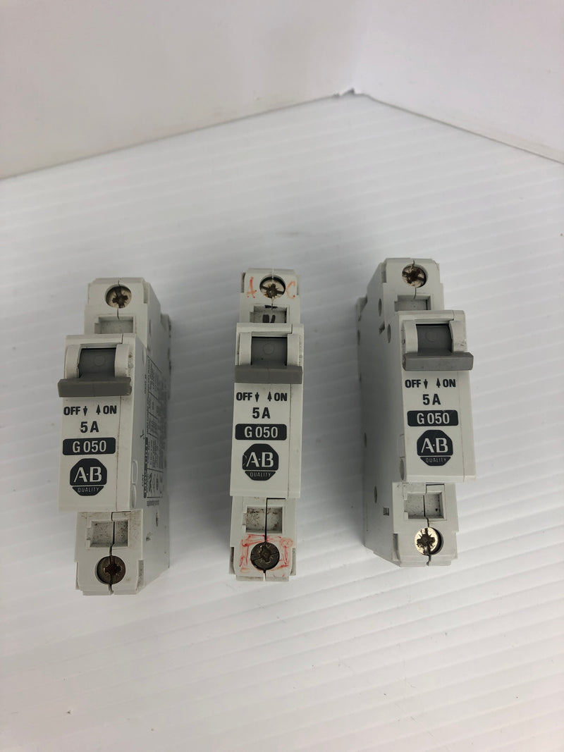 Allen-Bradley 1492-CB1 G050 Circuit Breaker Ser. B 5A 1P - Lot of 3