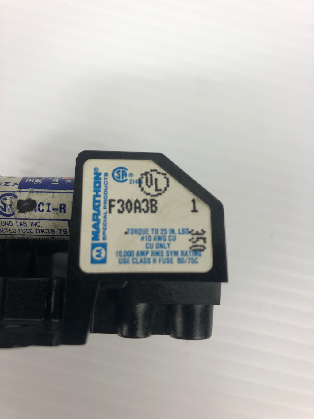 Marathon F30A3B Fuseholder with Fusetron FRN-R-3 Fuses FRN-R-10 250V 3A 10A