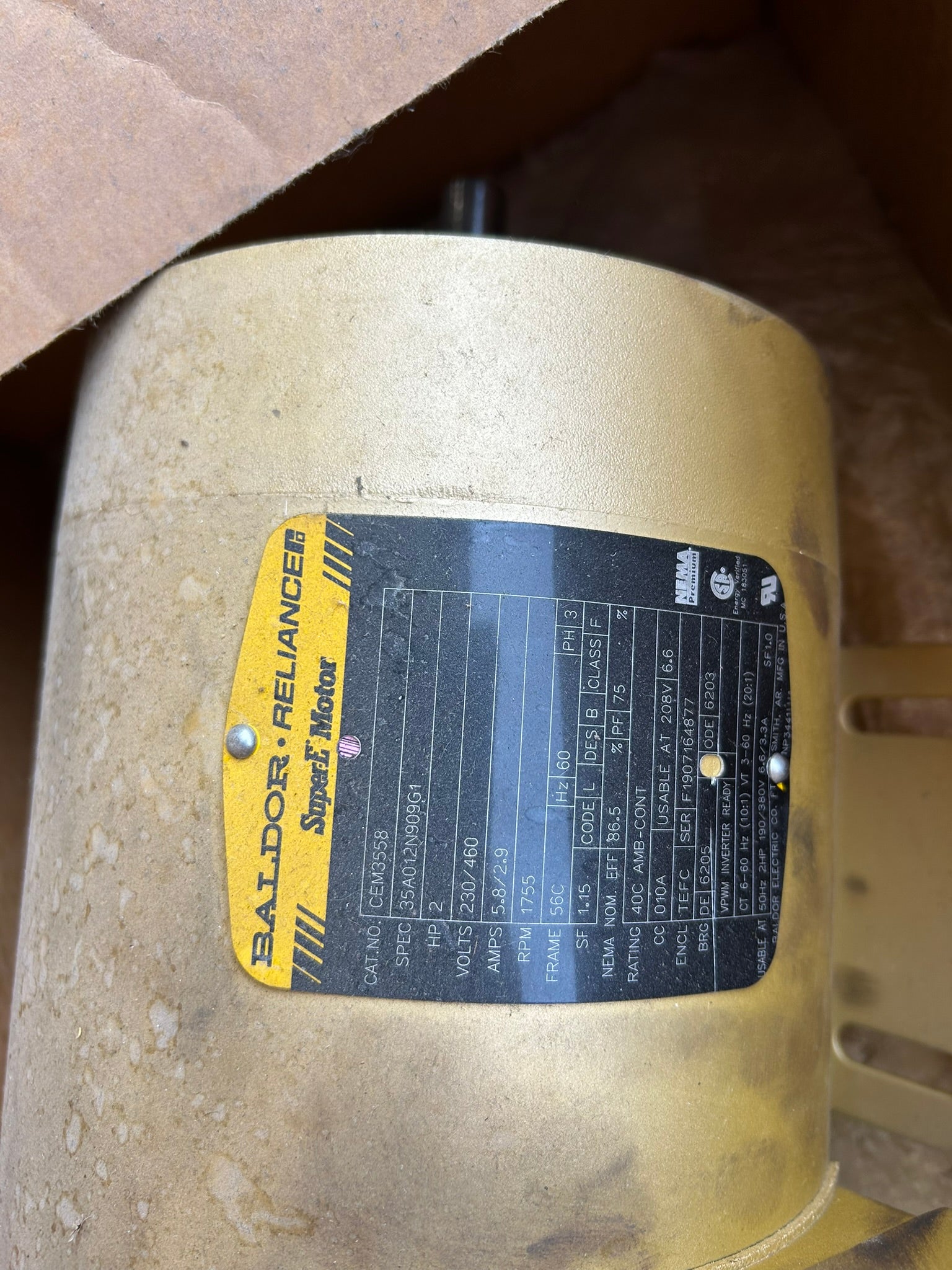 ABB Baldor Reliance CEM3558 Super-E 2HP 3PH TEFC 56C 230/460V Electric Motor