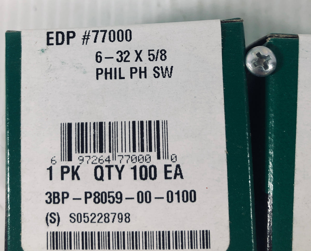 Phillips Head Screw 6-32x5/8 3BP-P8059-00-0100 - 2 Boxes of 100 Each - 200 Total