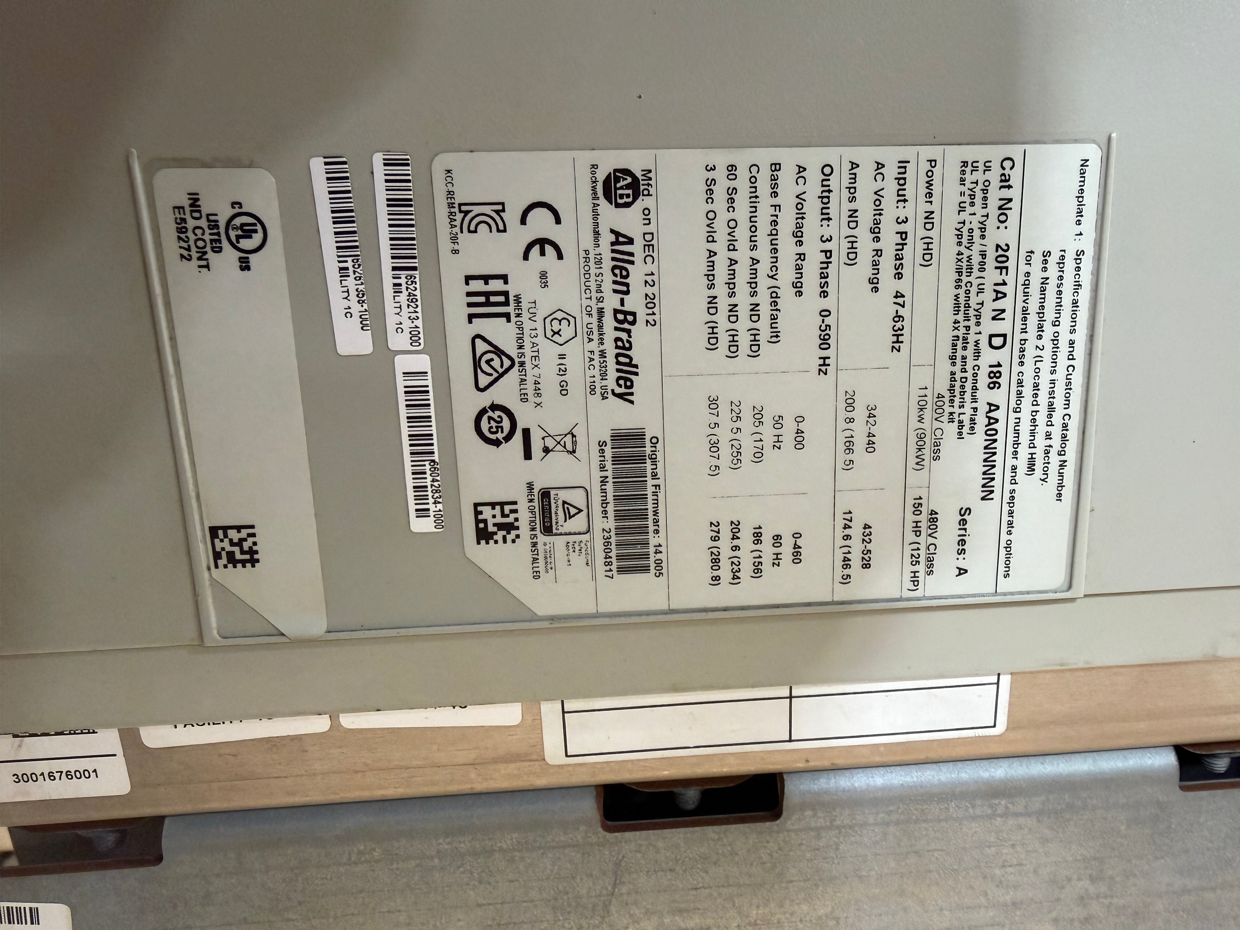 Allen Bradley PowerFlex 735 20F1AND186AA0NNNNN 3PH 480 V Series A