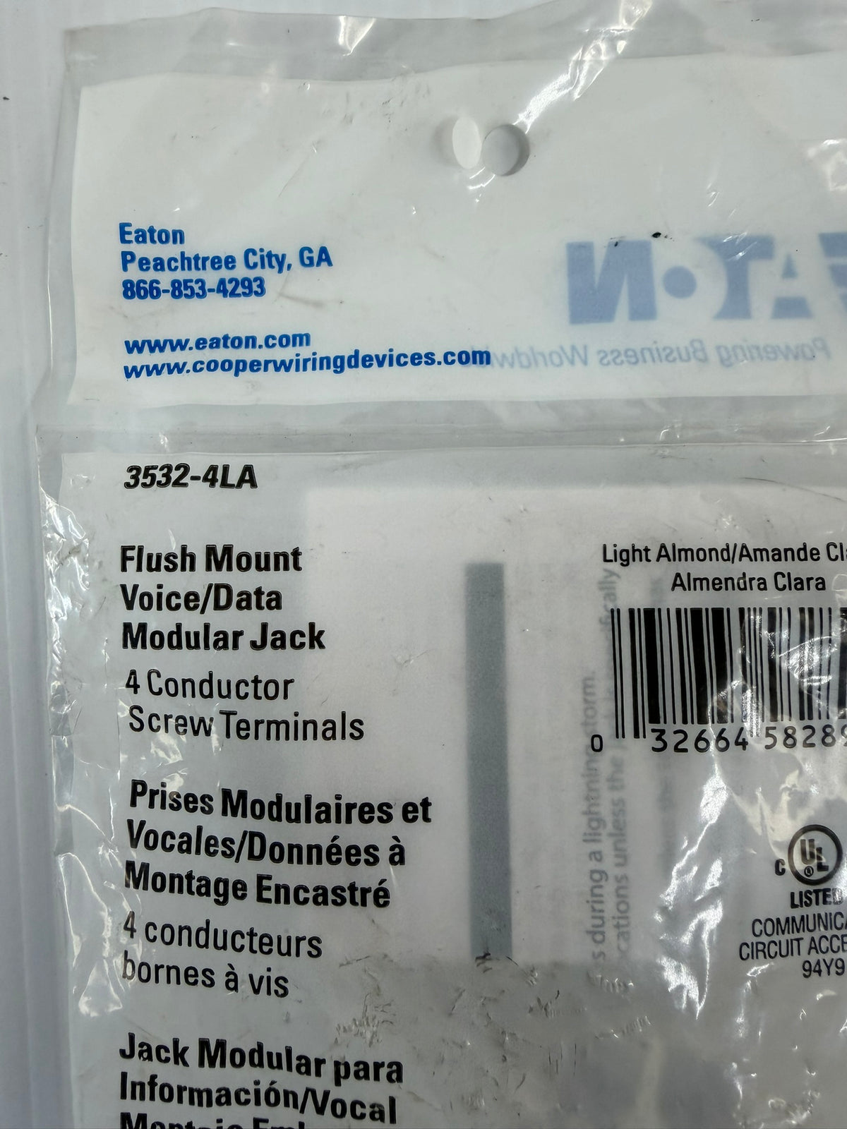 Eaton Flush Mount Voice Data Modular Jack 3532-4LA