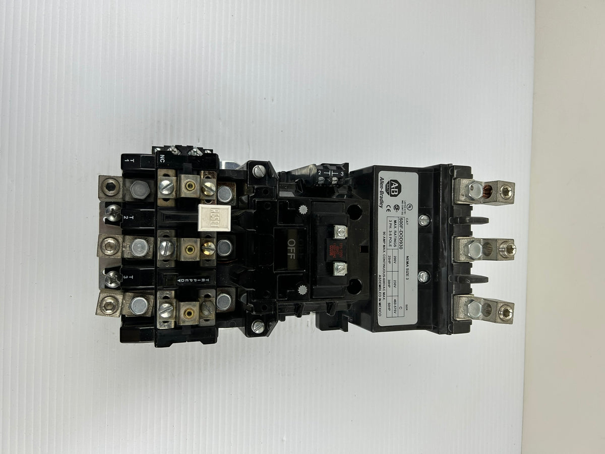 Allen-Bradley 500F-DOD930 NEMA Size 3 Contactor 90A 600V 110-120V Coil Overload