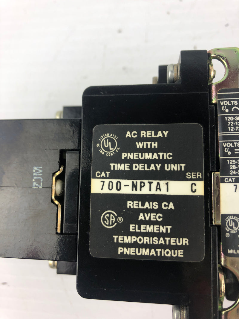 Allen-Bradley 700-NPTA1 AC Relay with Pneumatic Time Delay Unit 700-N000A1 Ser C