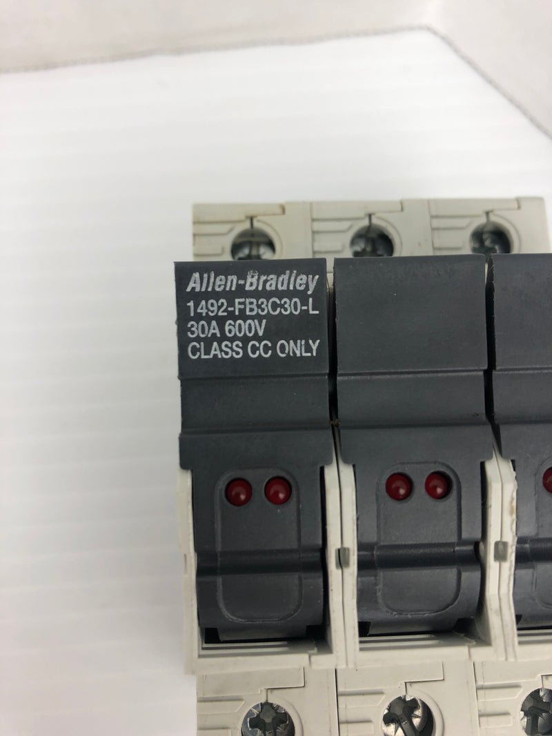 Allen-Bradley 1492-FB3C30-L Fuse Holder Ser. B 600V 30A 3P - Lot of 2