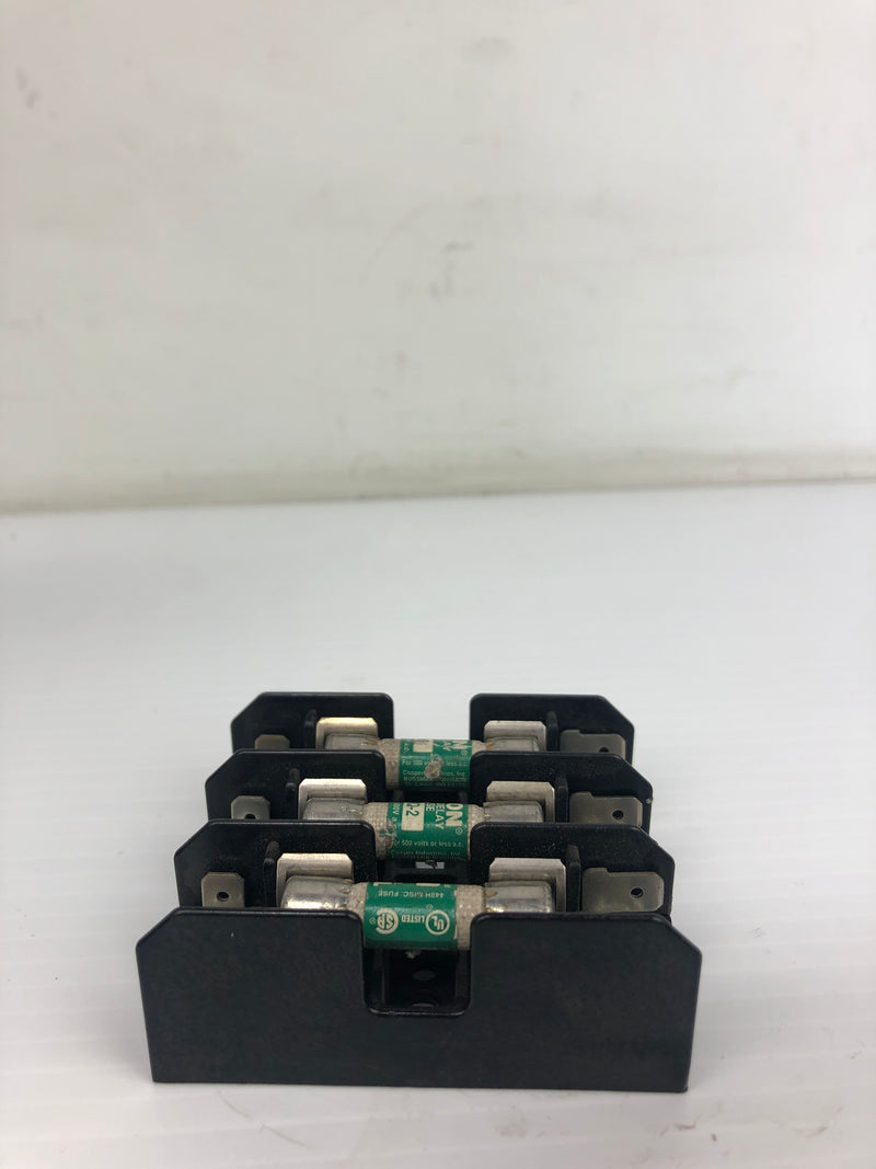 Buss BM6033PQ Fuse Holder with Tron FNQ-2 Fuses 30A 600V 3 Pole