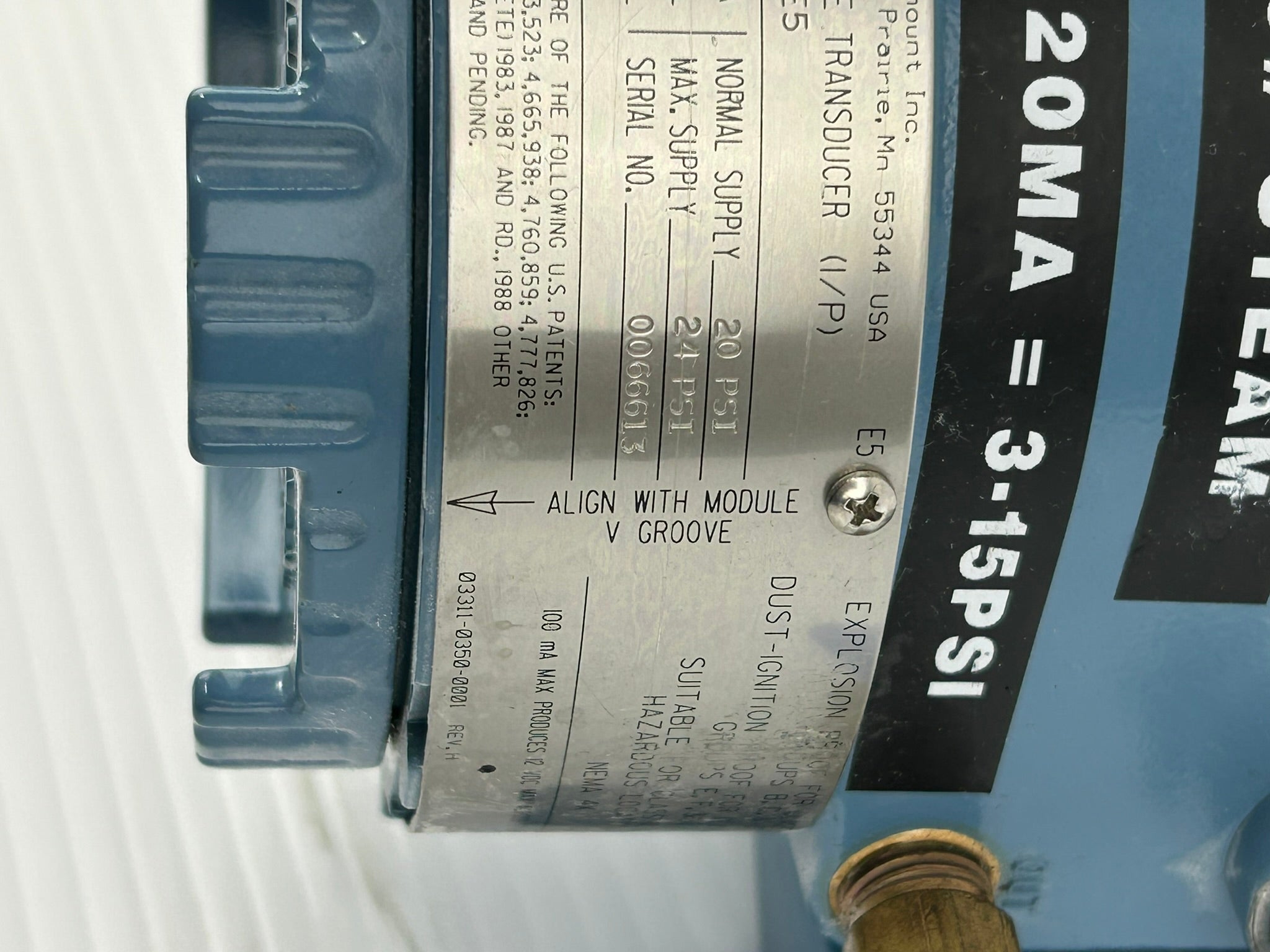 Rosemount 3311DS1J1B1E5 Current to Pressure Transducer with Pressure Gauge