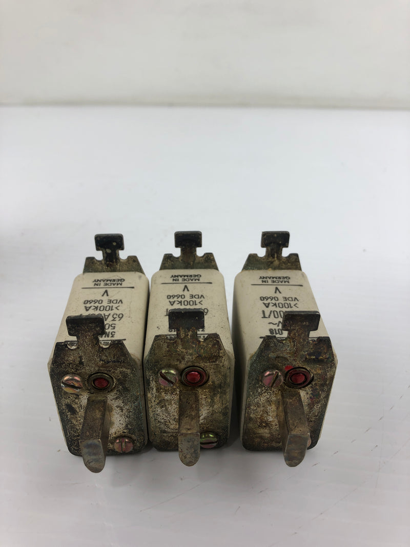 Siemens 3NA1 018 Fuses 500V 63A00-T - Box of 3