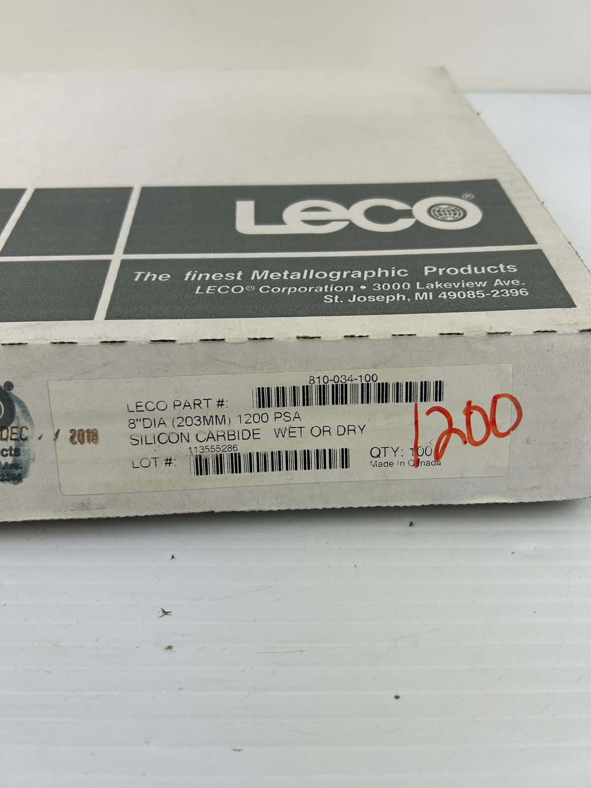 LECO 810-034-100 8" 1200 Grit Silicon Carbide PSA Discs 100 Count
