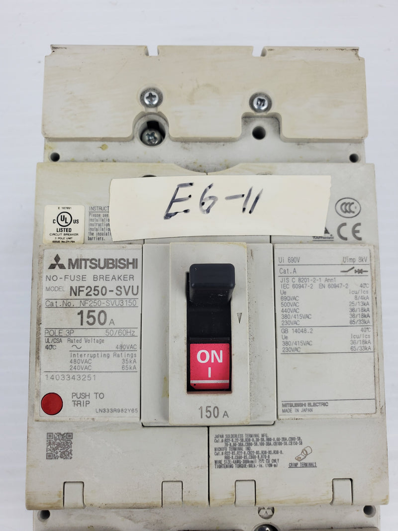 Mitsubishi NF250-SVU No-Fuse Breaker 150A 3 Pole NF250-SVU3150