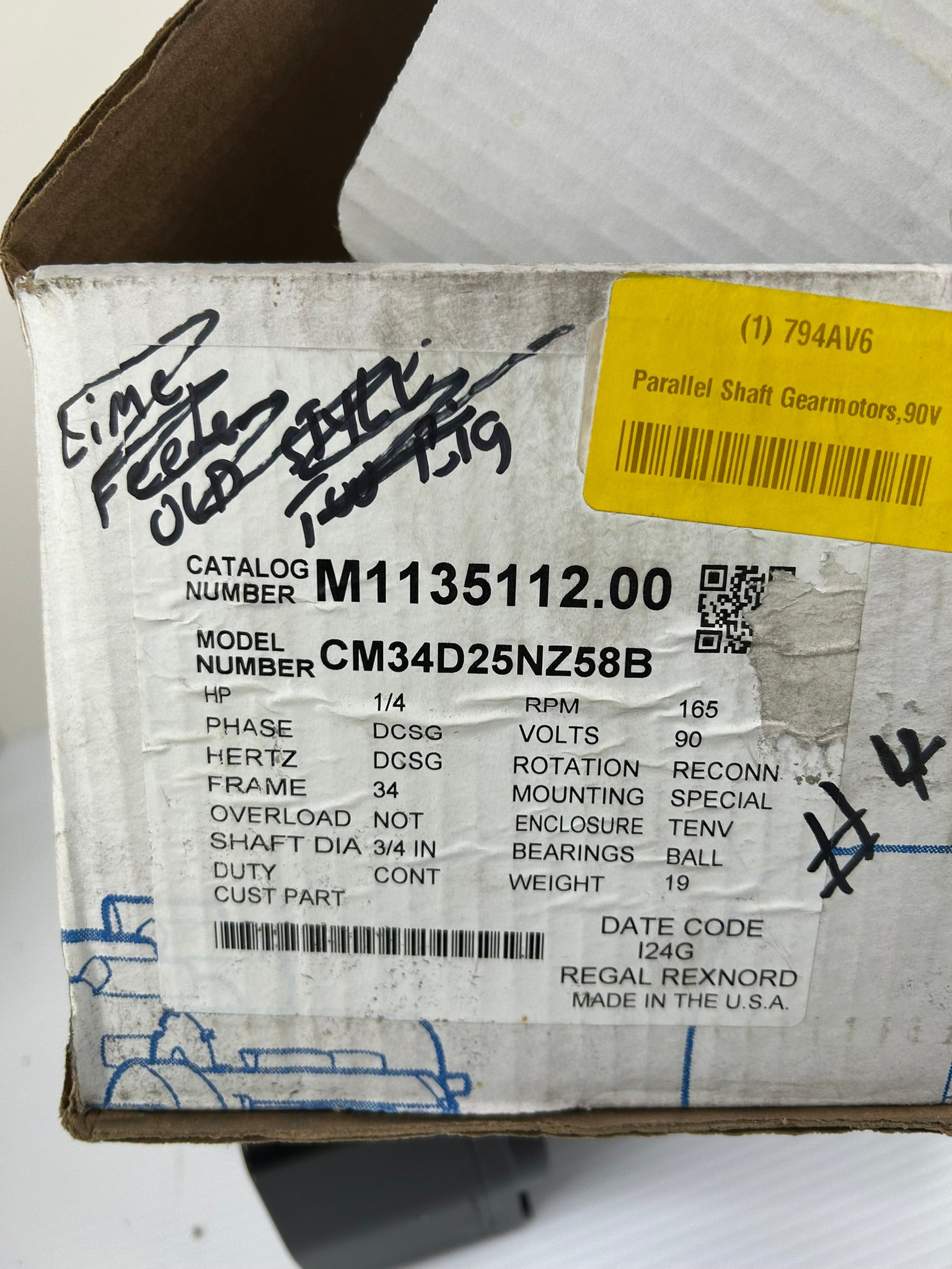 Leeson M1135112.00 Gear Motor CM34D25NZ58B DC Gearmotor 1/4 HP 165 RPM