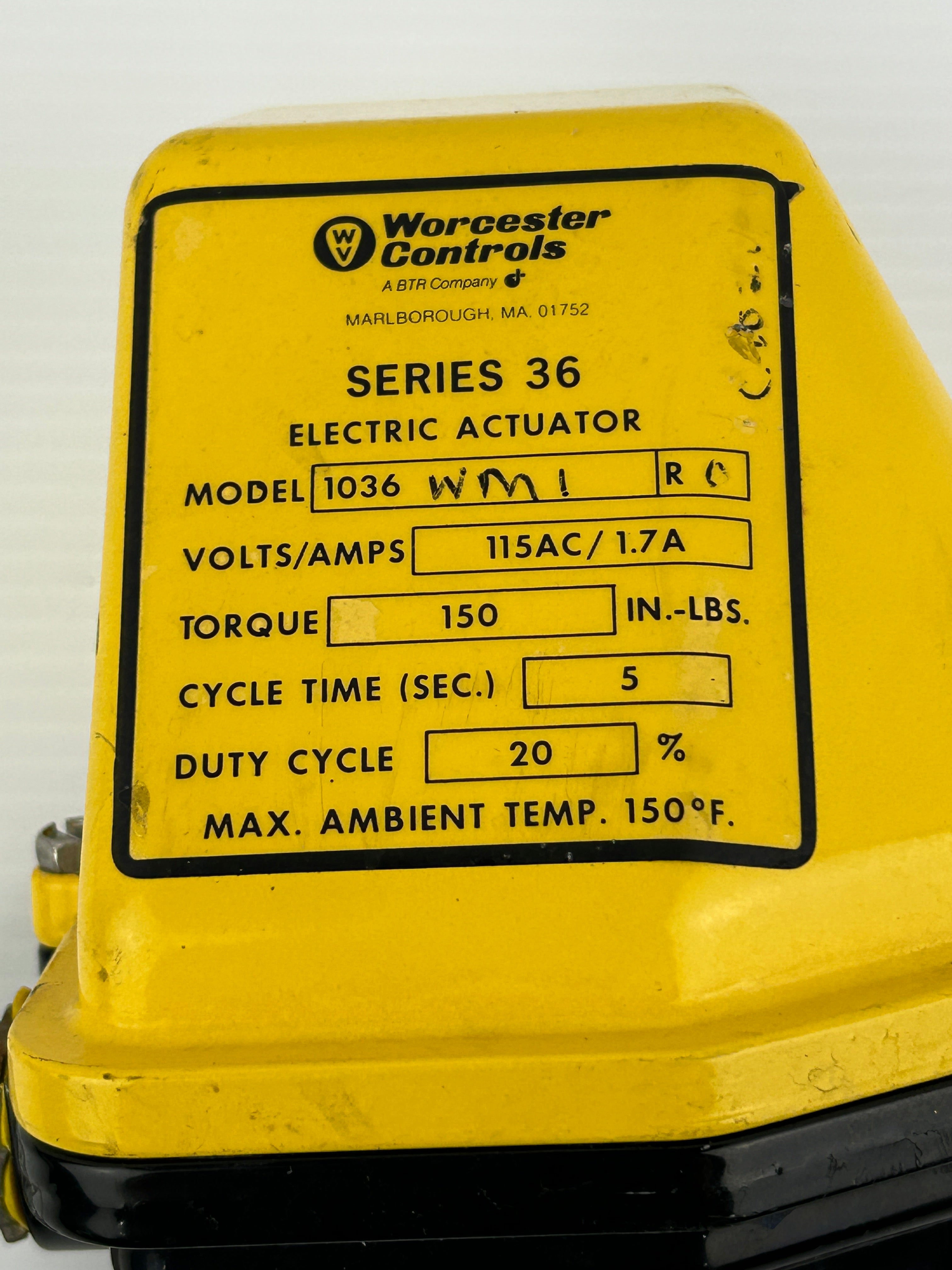 Worcester Controls 1036 Electric Actuator Series 36 1036WM1R0 150 IN.-LBS.