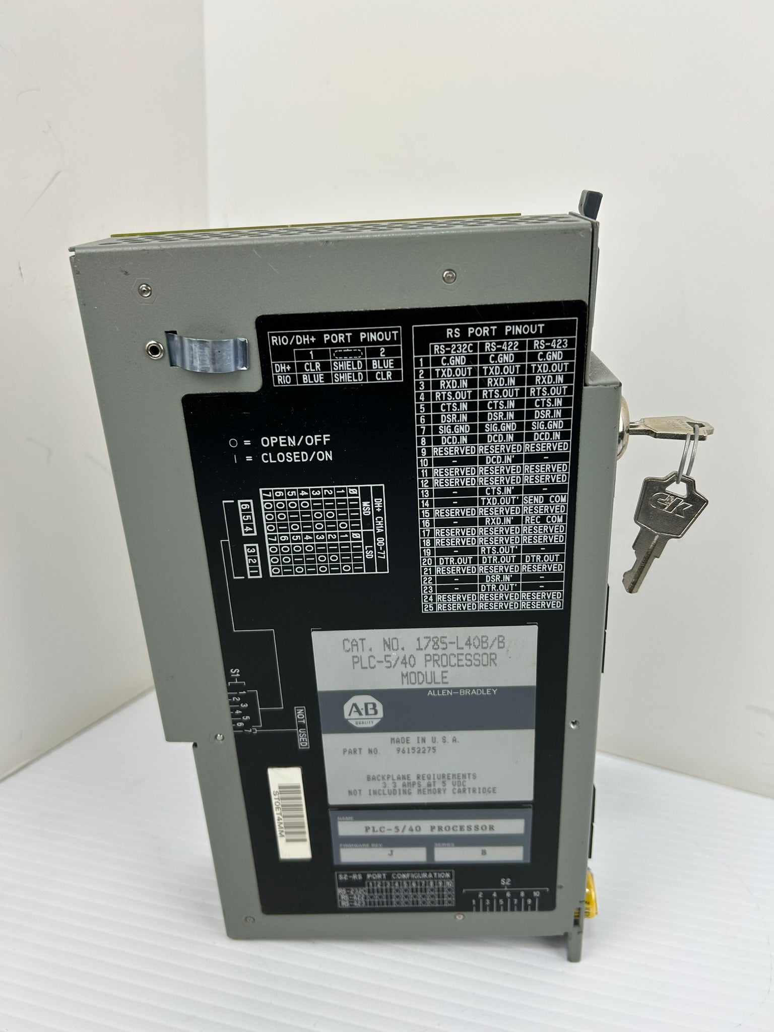 Allen-Bradley 1785-L40B Processor Module Series B PLC-5/40 Rev J with Keys