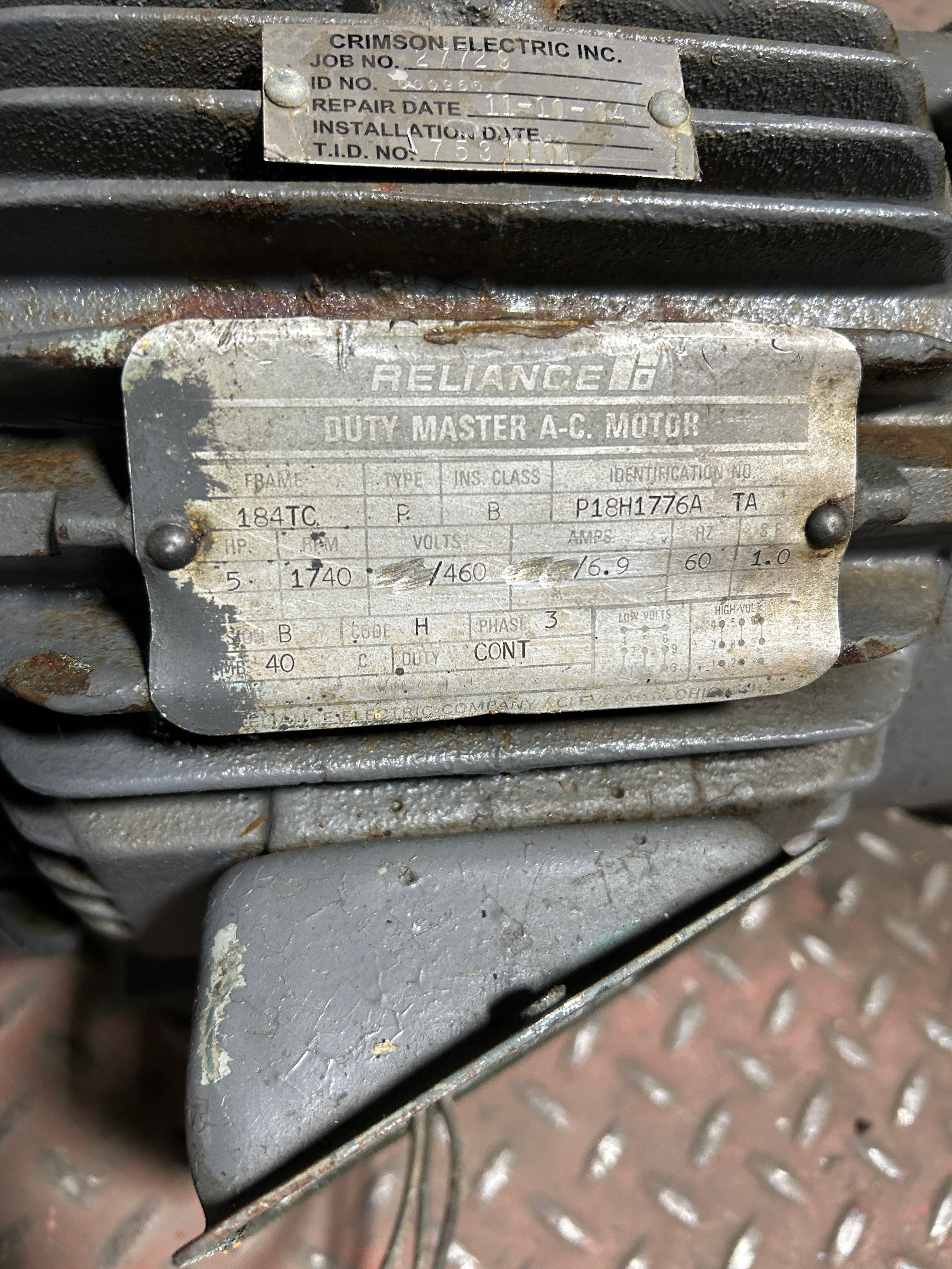 Reliance P18H1776A TA Duty Master AC Motor 5HP 1740 RPM 3PH 184TC