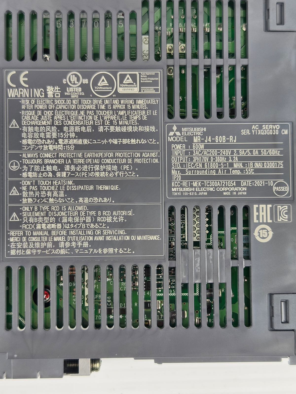 Mitsubishi MR-J4-60B-RJ MELSERVO-J4 600W AC Servo Amplifier Drive