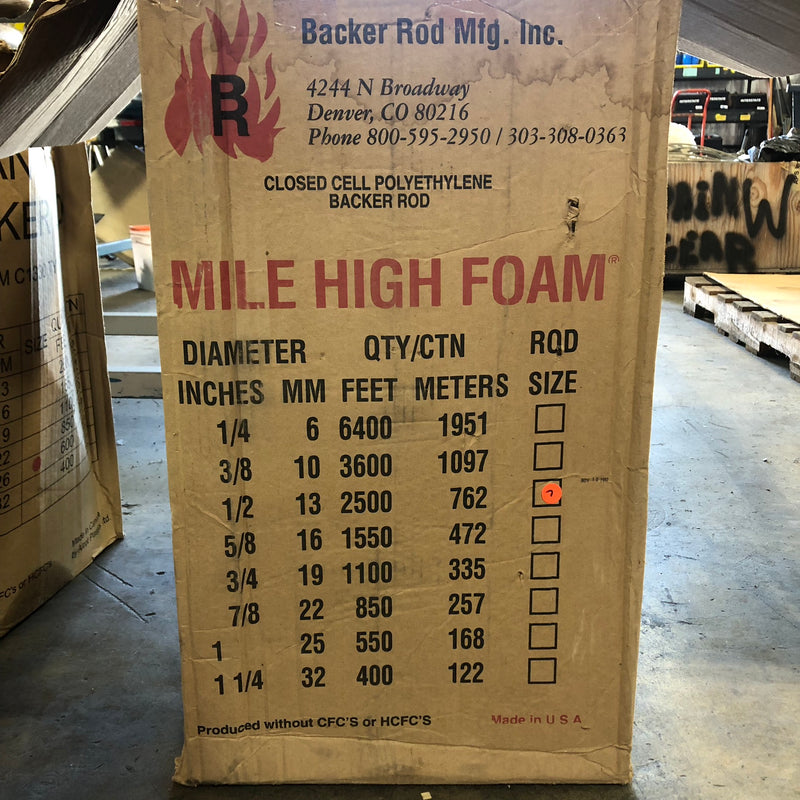 Backer Rod Mile High Foam 1/2'' x 1250 Feet