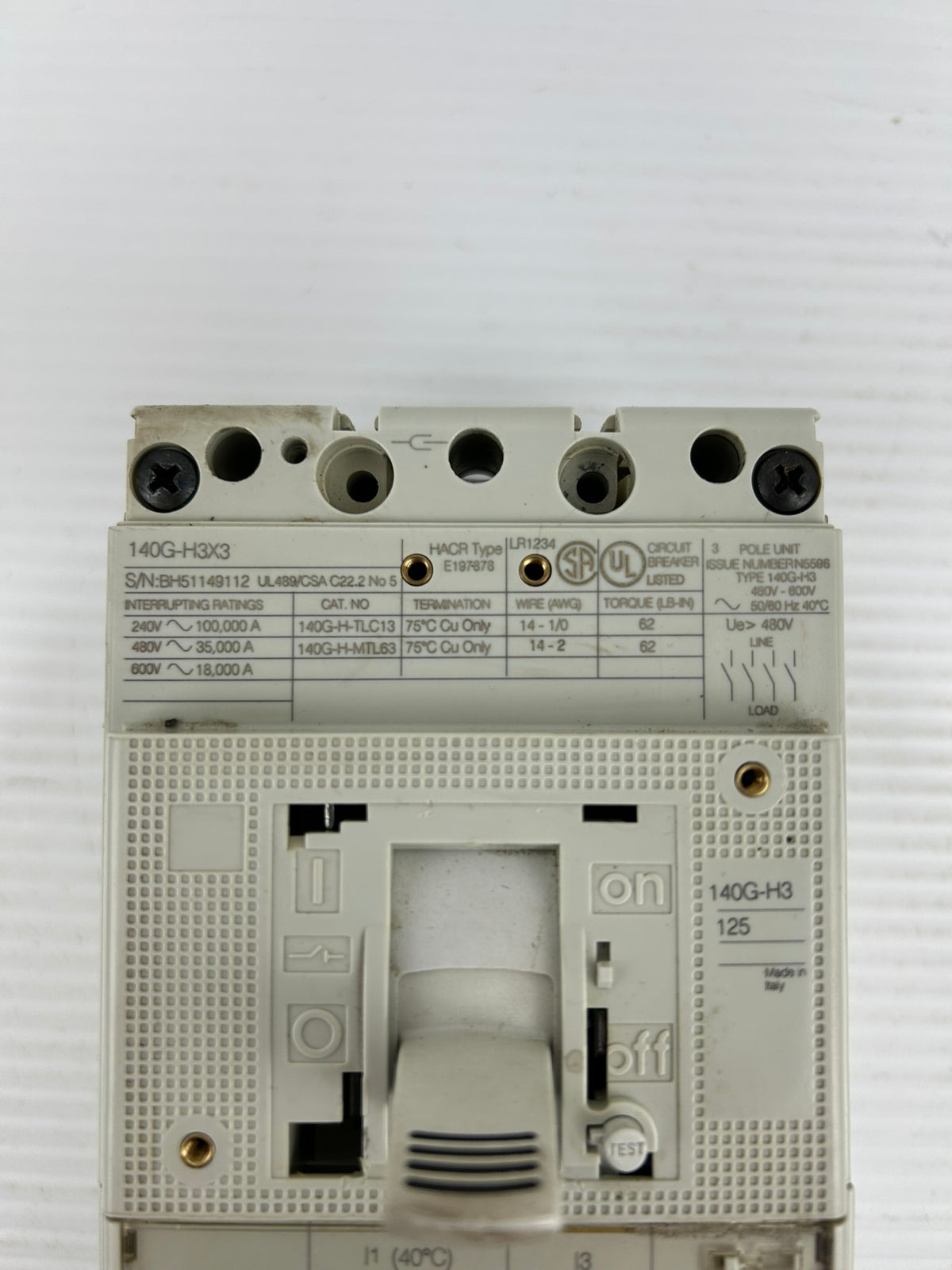 Allen Bradley 140G-H3C3-C60 Circuit Breaker Series A 140G-H3X3 480-600V 3P HACR