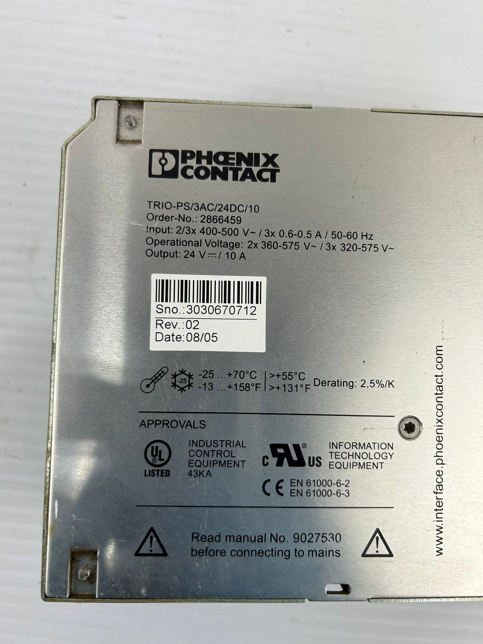 Phoenix Contact 2866459 Power Supply TRIO-PS/3AC/24DC/10