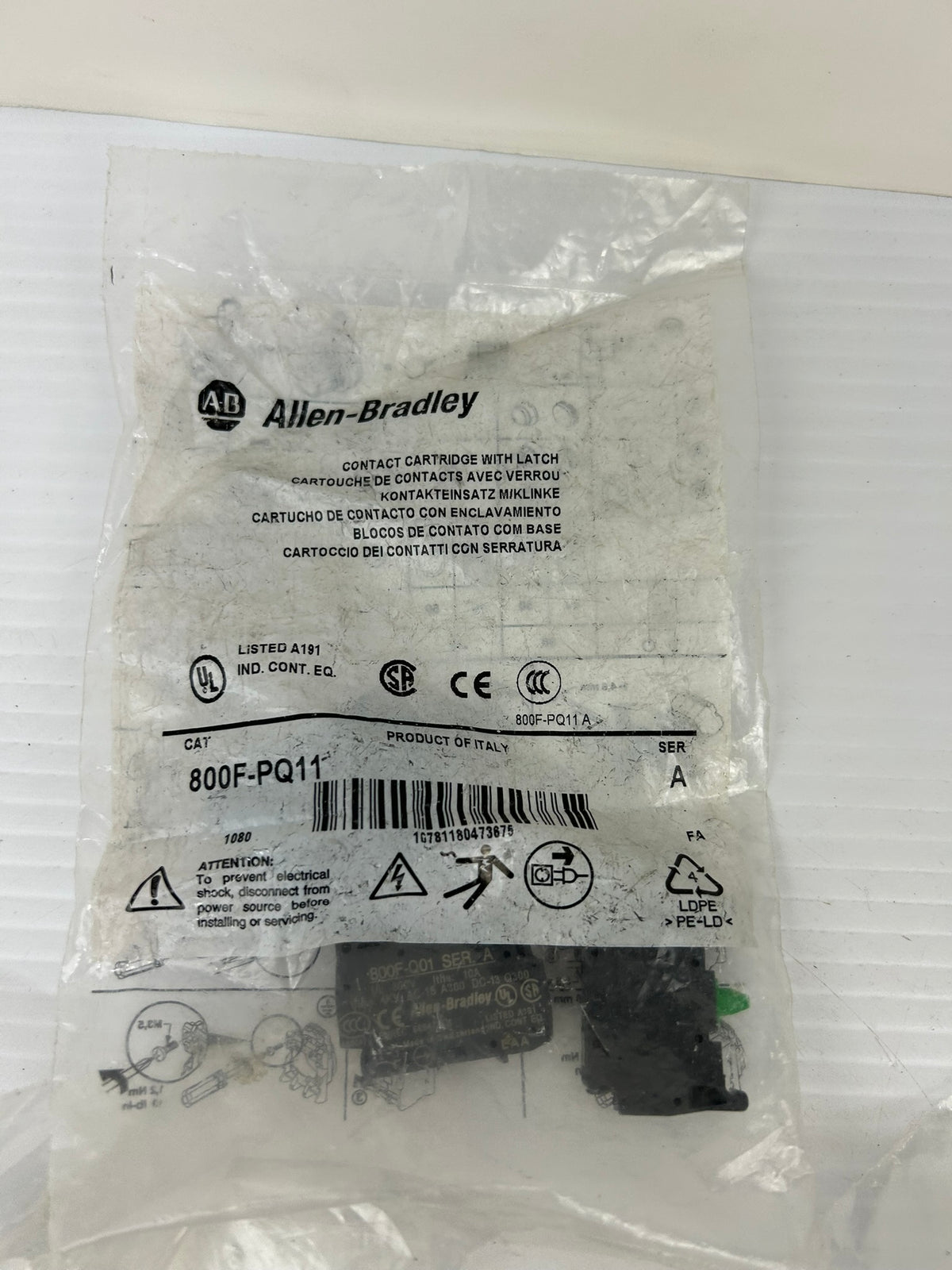 Allen-Bradley 800F-PQ11 & 800F-PQ01 Contact Blocks w/ Plastic Latch - Lot of 3