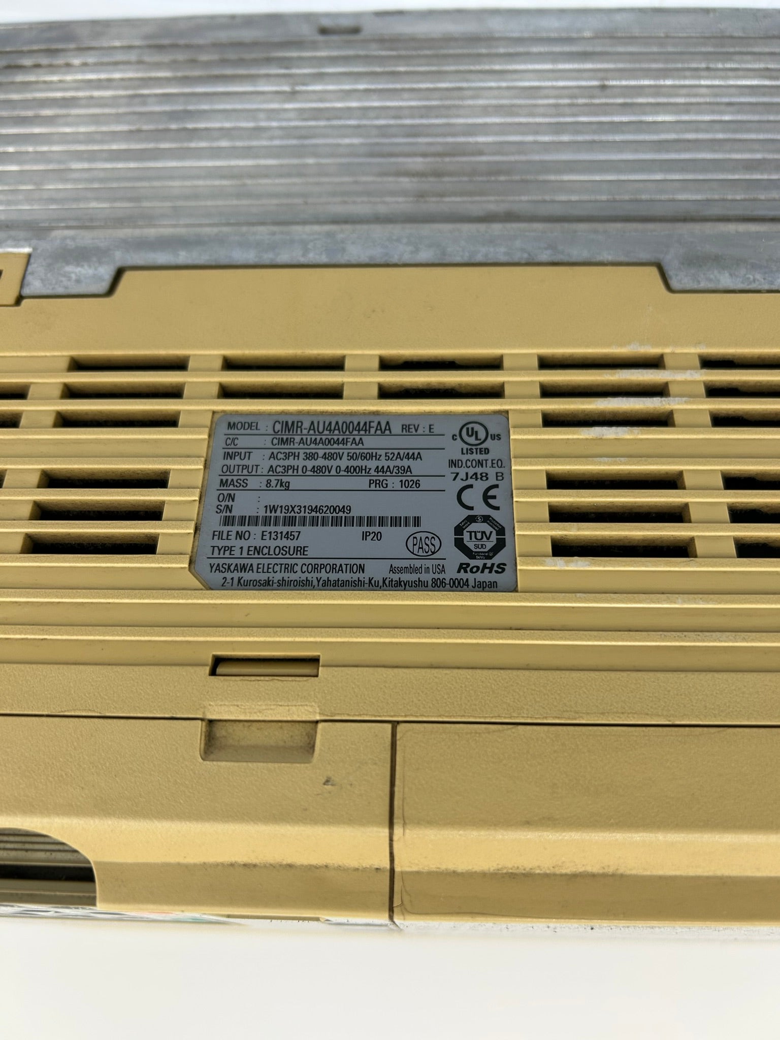 Yaskawa Electric CIMR-AU4A0044FAA A1000 3PH AC Drive Rev E Type 1 Enclosure